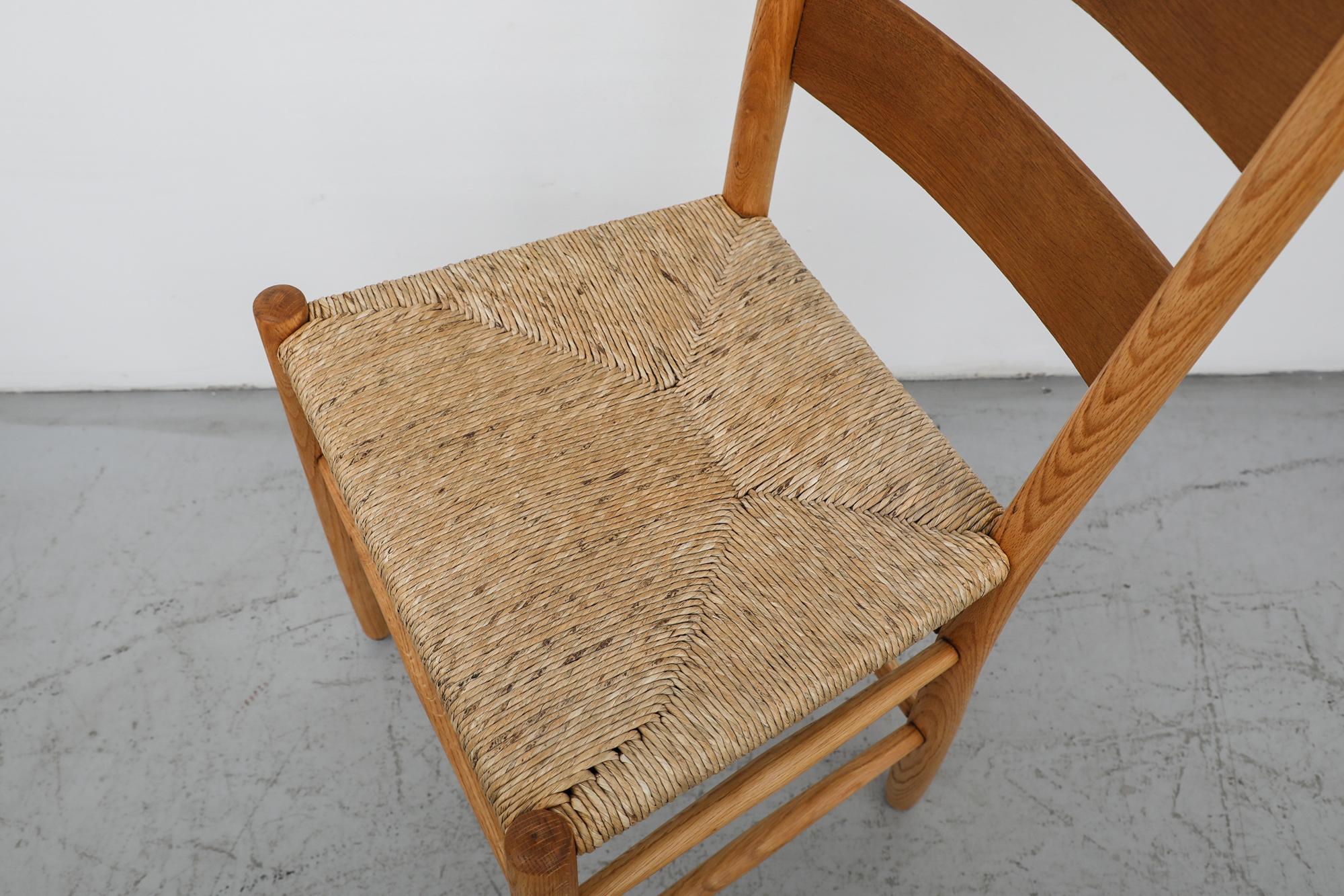 Mid-20th Century Mid-Century Perriand Inspired Ladder Back Oak Church Chairs with Rush Seats For Sale