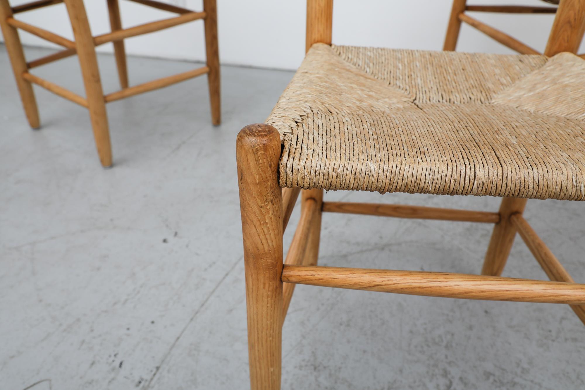 Mid-Century Perriand Inspired Ladder Back Oak Church Chairs with Rush Seats For Sale 2