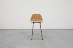 Mid-Century Charlotte Perriand Style Bar Stool, Woven Wicker, Chrome Legs