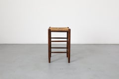 Mid-Century Charlotte Perriand Style Counter Stool, Woven Rush Seat
