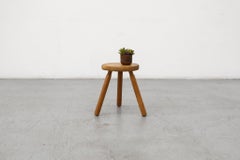 Mid-Century Charlotte Perriand Style Tripod Stool, Solid Oak