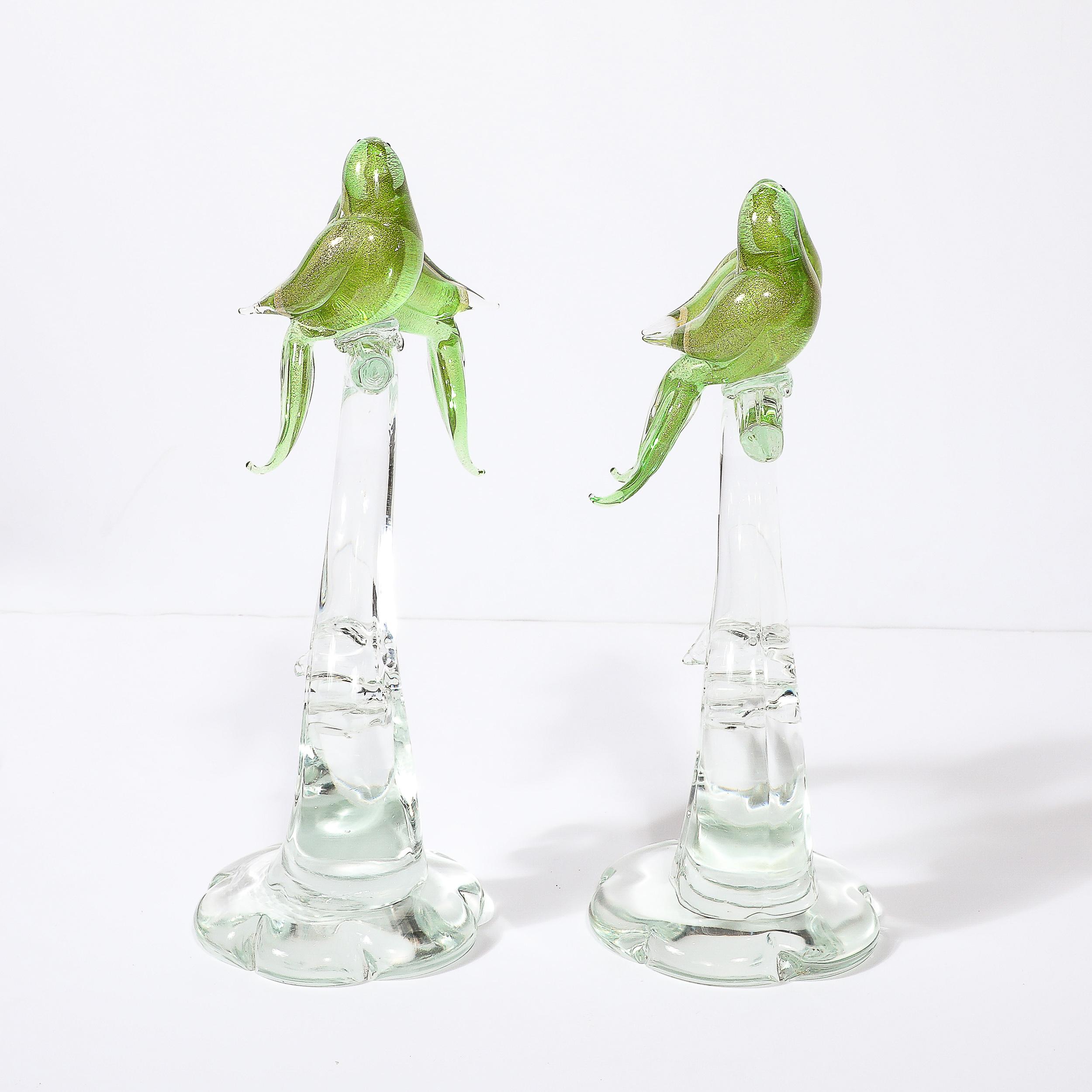 Sculture di uccelli in vetro di Murano soffiato a mano trasparenti e color chartreuse di metà secolo in vendita 3