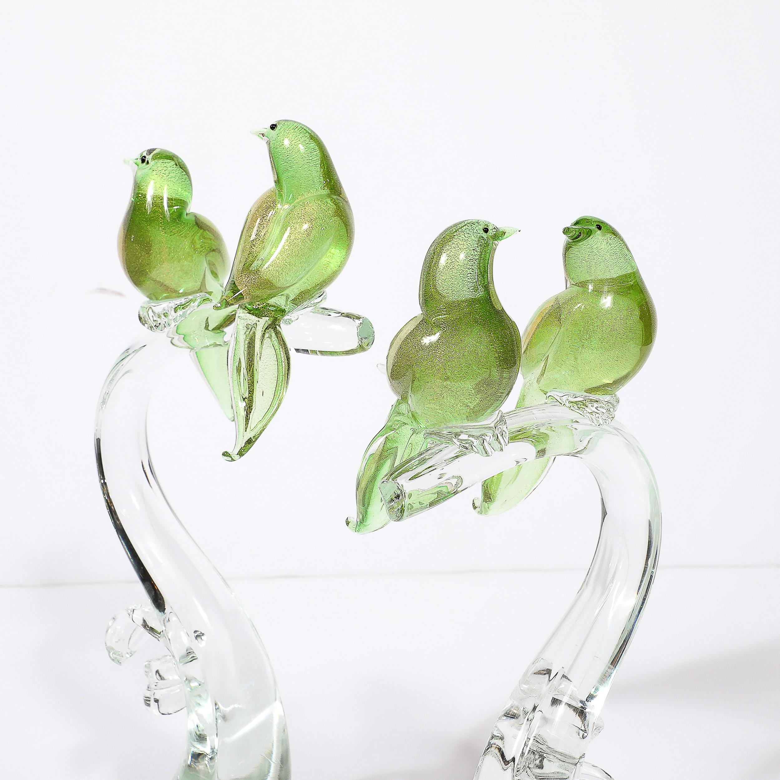 Sculture di uccelli in vetro di Murano soffiato a mano trasparenti e color chartreuse di metà secolo in vendita 4