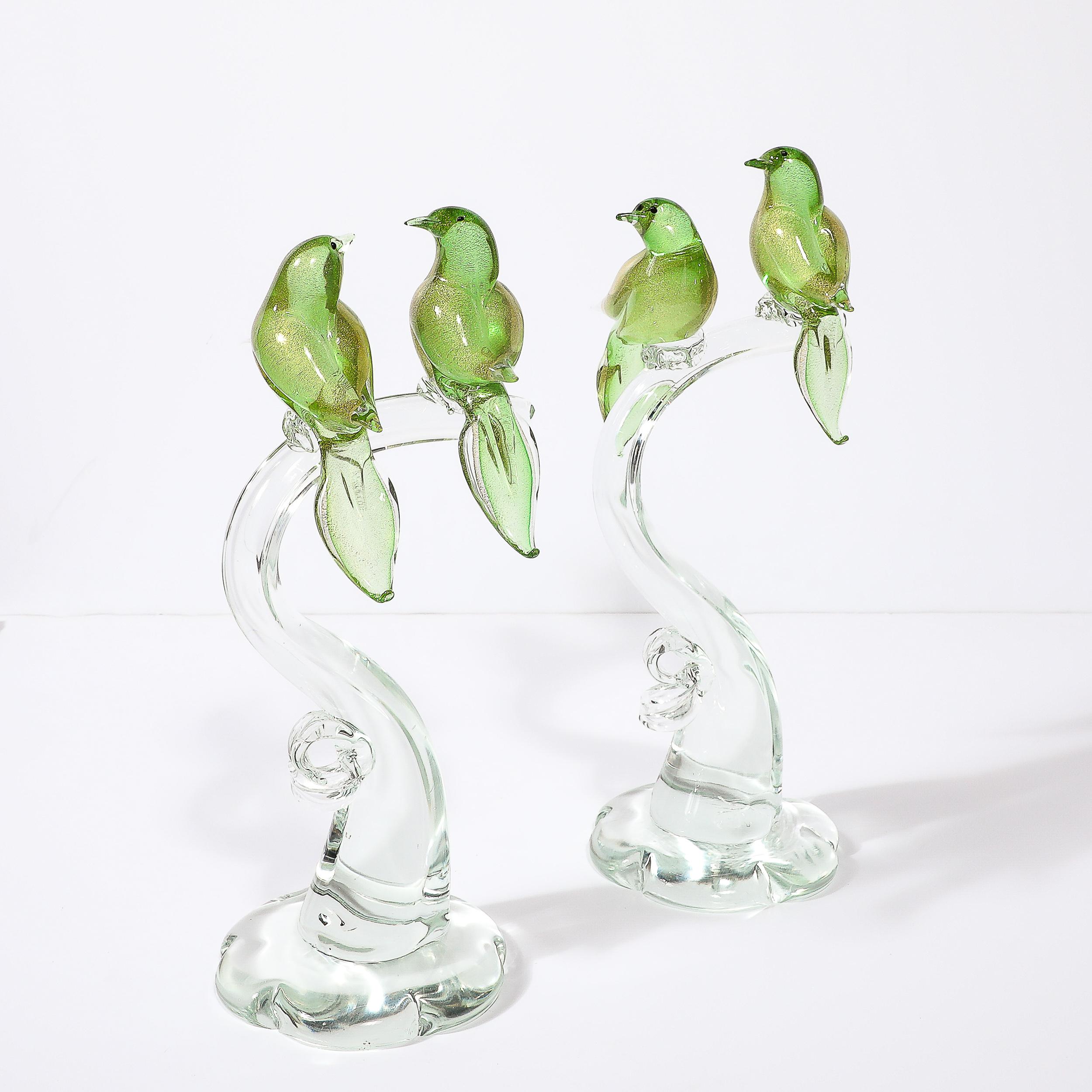Sculture di uccelli in vetro di Murano soffiato a mano trasparenti e color chartreuse di metà secolo in vendita 6