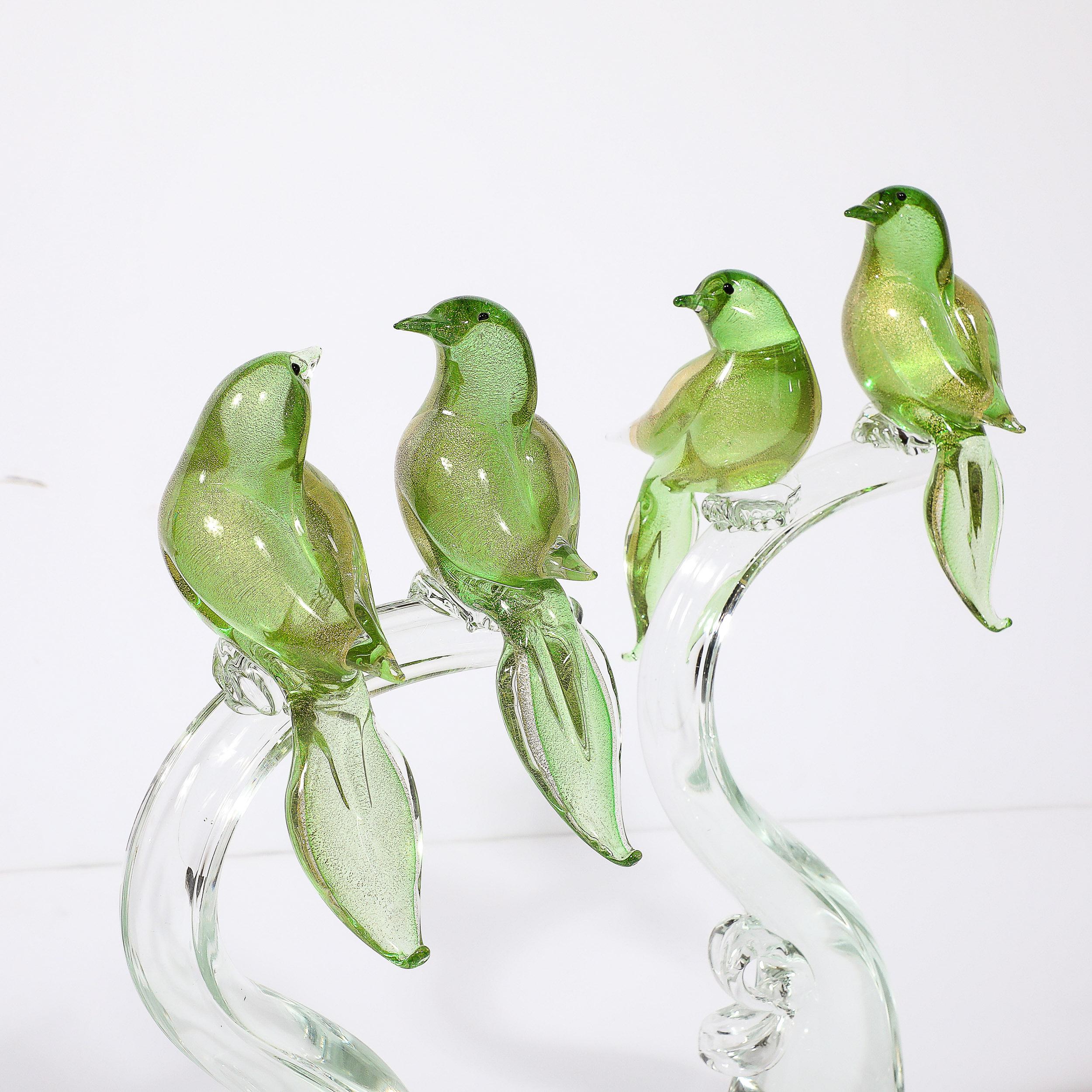 Sculture di uccelli in vetro di Murano soffiato a mano trasparenti e color chartreuse di metà secolo in vendita 7