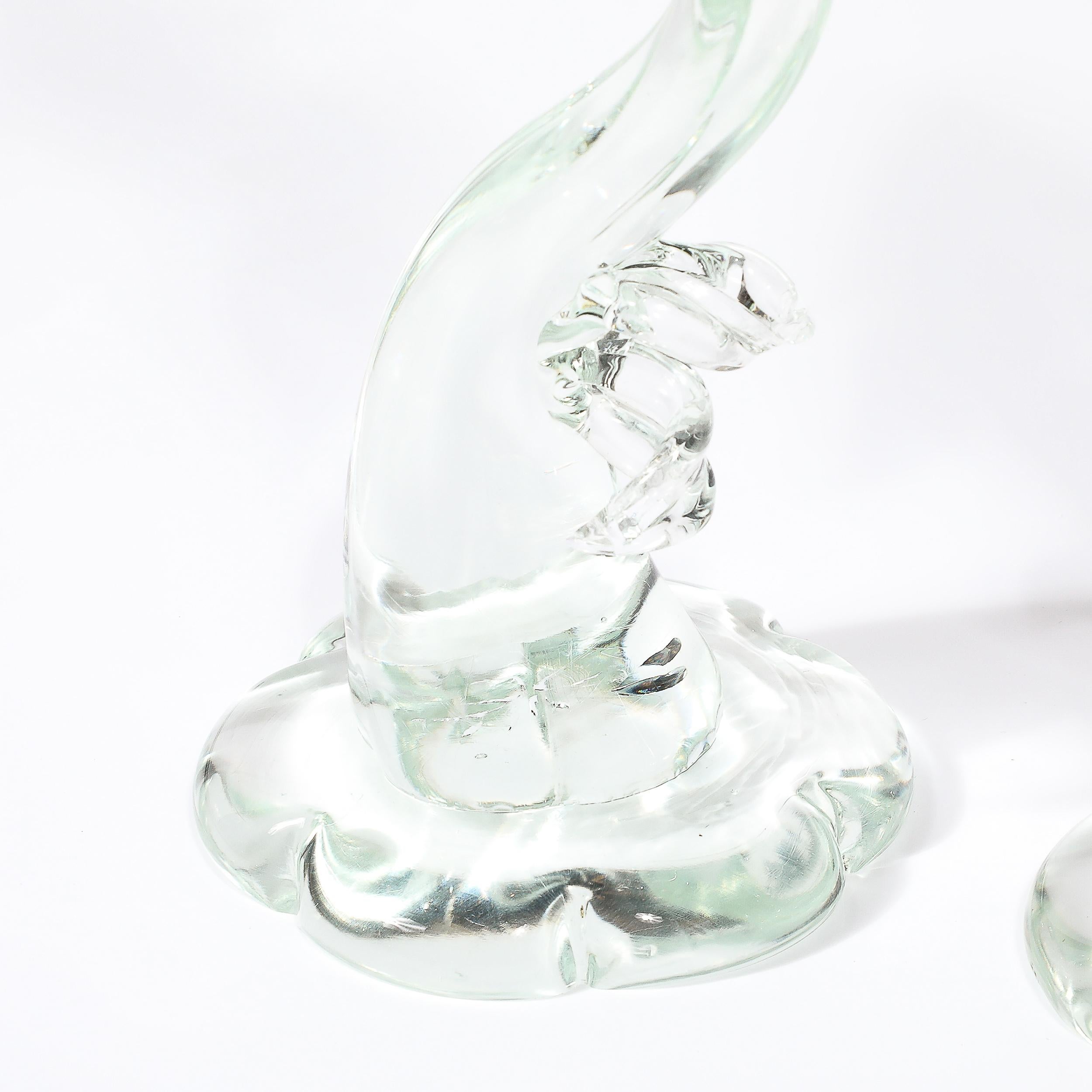 Sculture di uccelli in vetro di Murano soffiato a mano trasparenti e color chartreuse di metà secolo In condizioni ottime in vendita a New York, NY