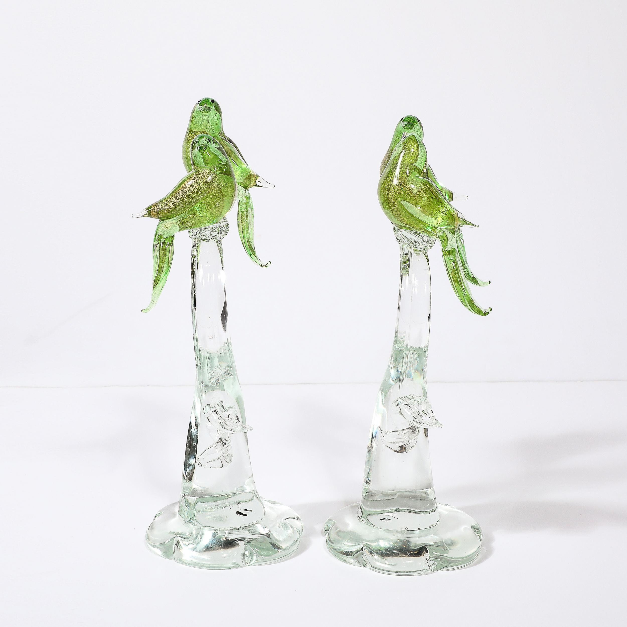 Sculture di uccelli in vetro di Murano soffiato a mano trasparenti e color chartreuse di metà secolo in vendita 1