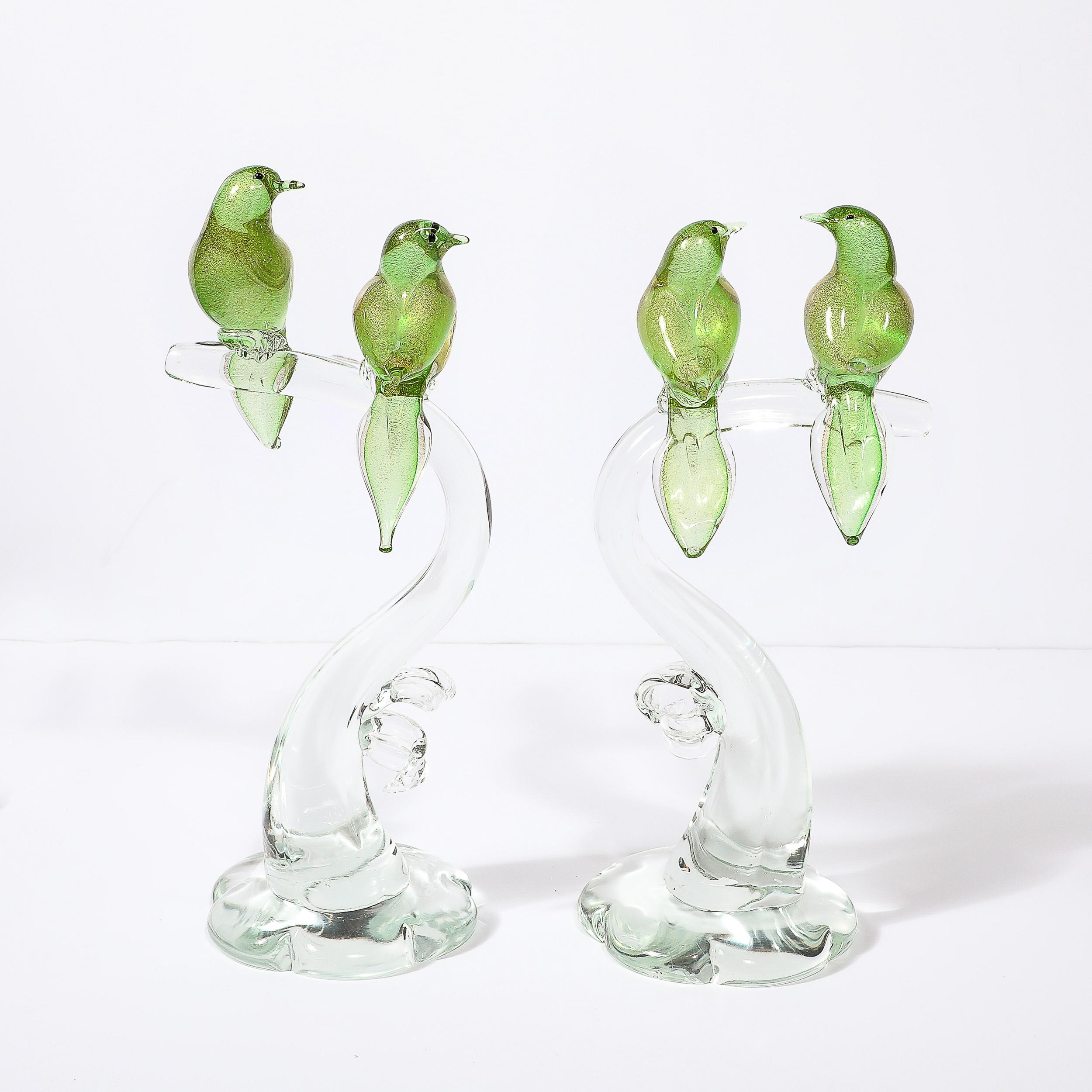 Sculture di uccelli in vetro di Murano soffiato a mano trasparenti e color chartreuse di metà secolo in vendita 2