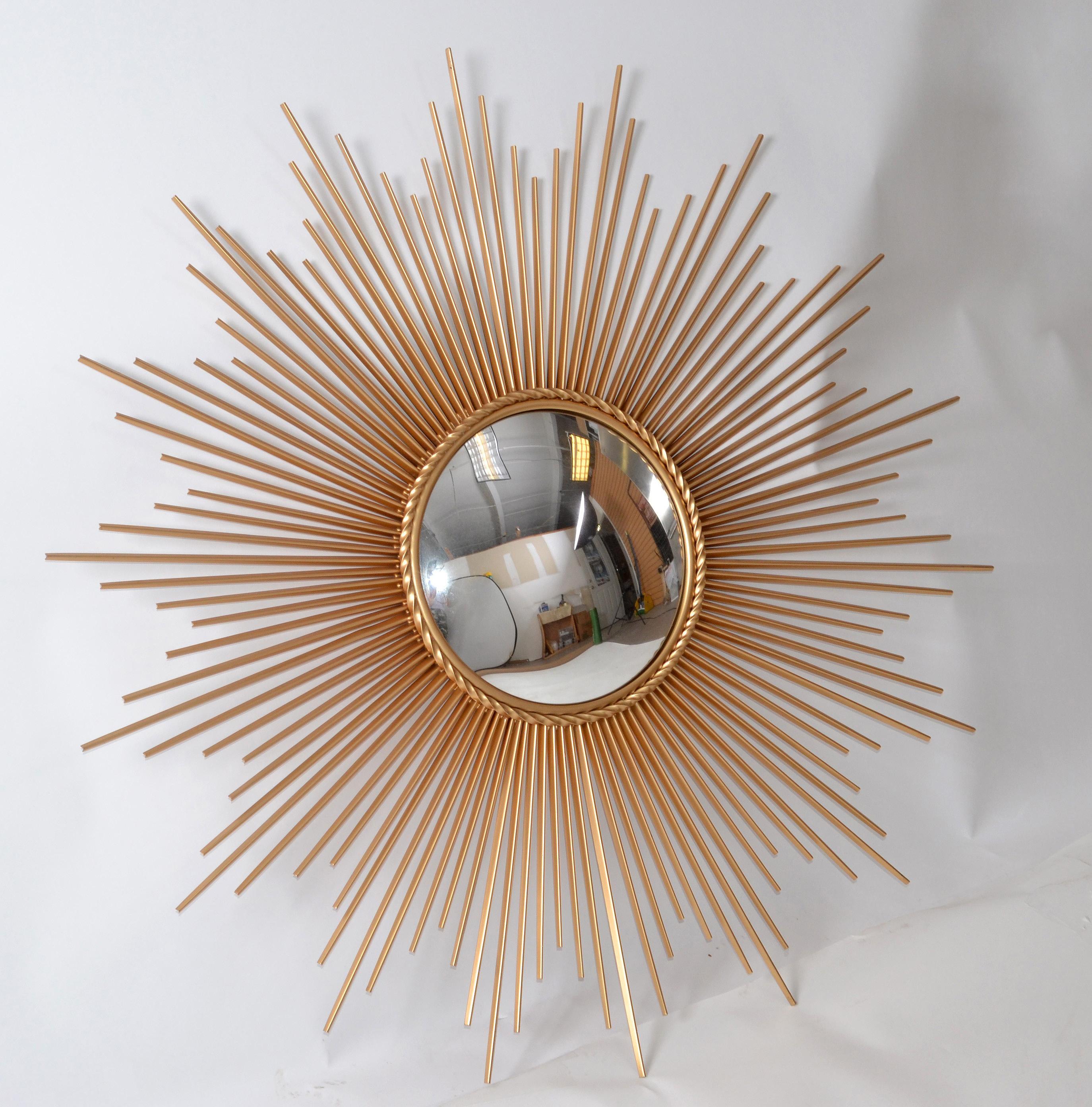 French Midcentury Chaty Vallauris Style Gilt Metal Sunburst Wall Mirror Wall Sculpture