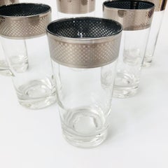 Mid Century Checkered Silver Rim Tumblers - Set of 6