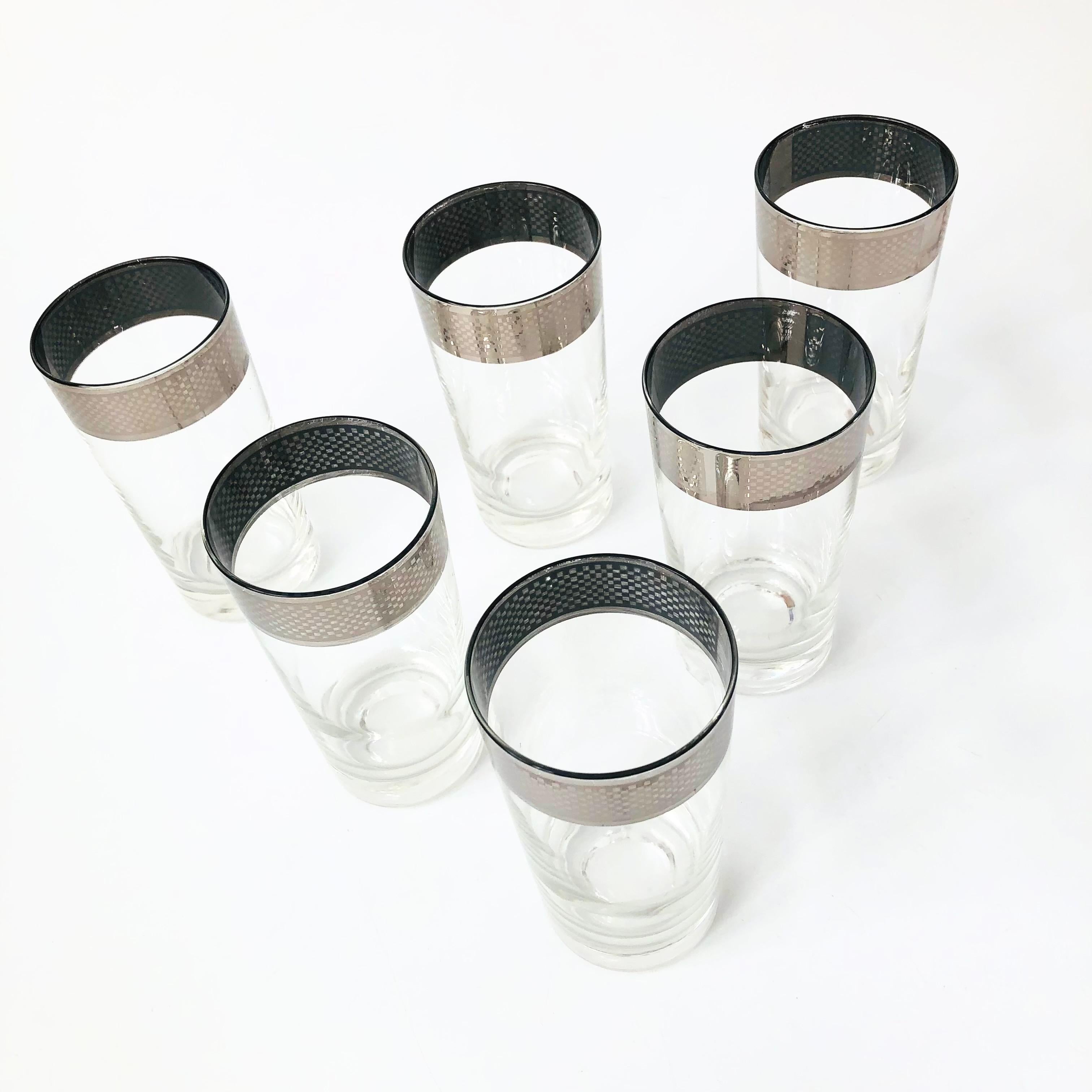 Mid-Century Modern Mid Century Checkered Silver Rim Tumblers - Set of 6 For Sale