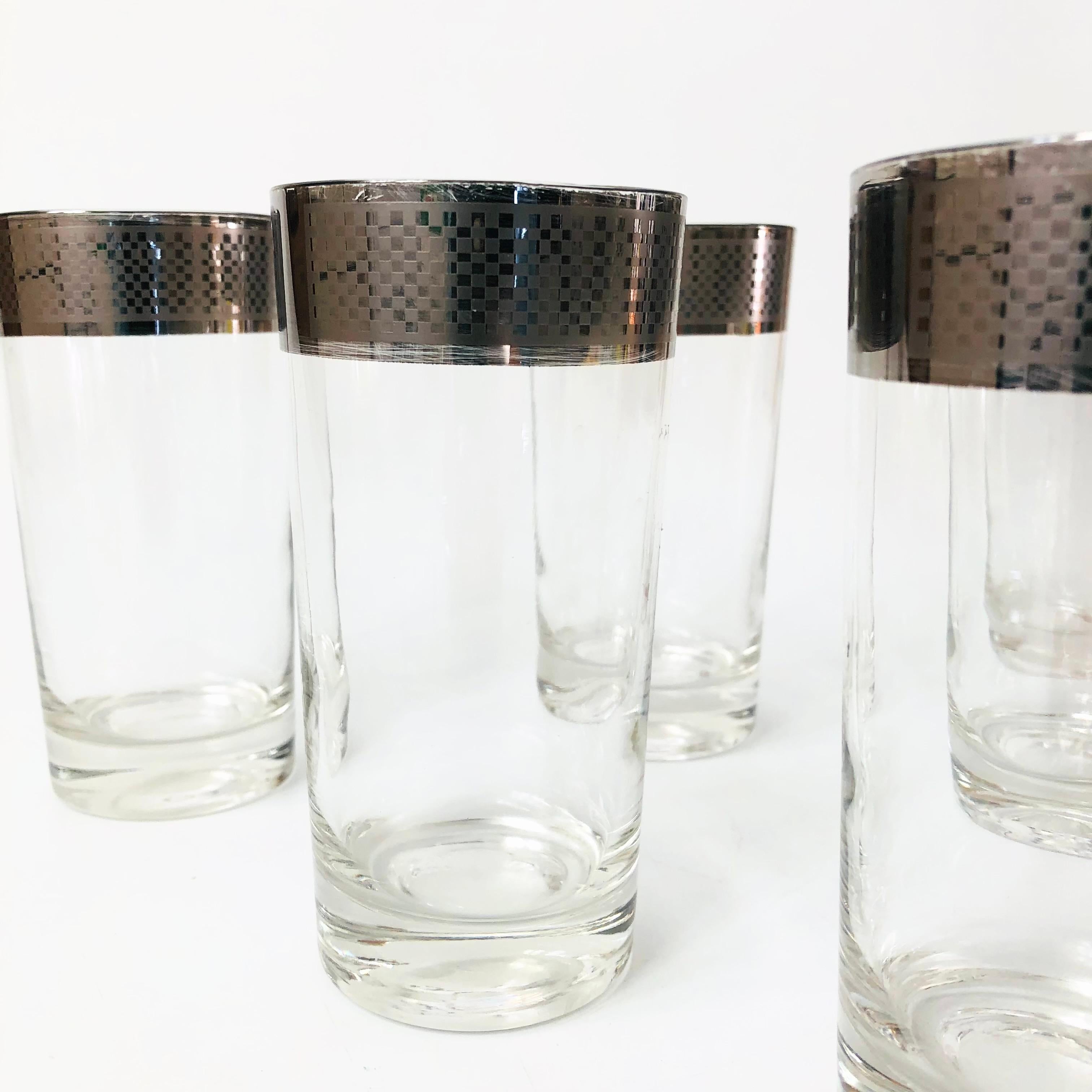 American Mid Century Checkered Silver Rim Tumblers - Set of 6 For Sale