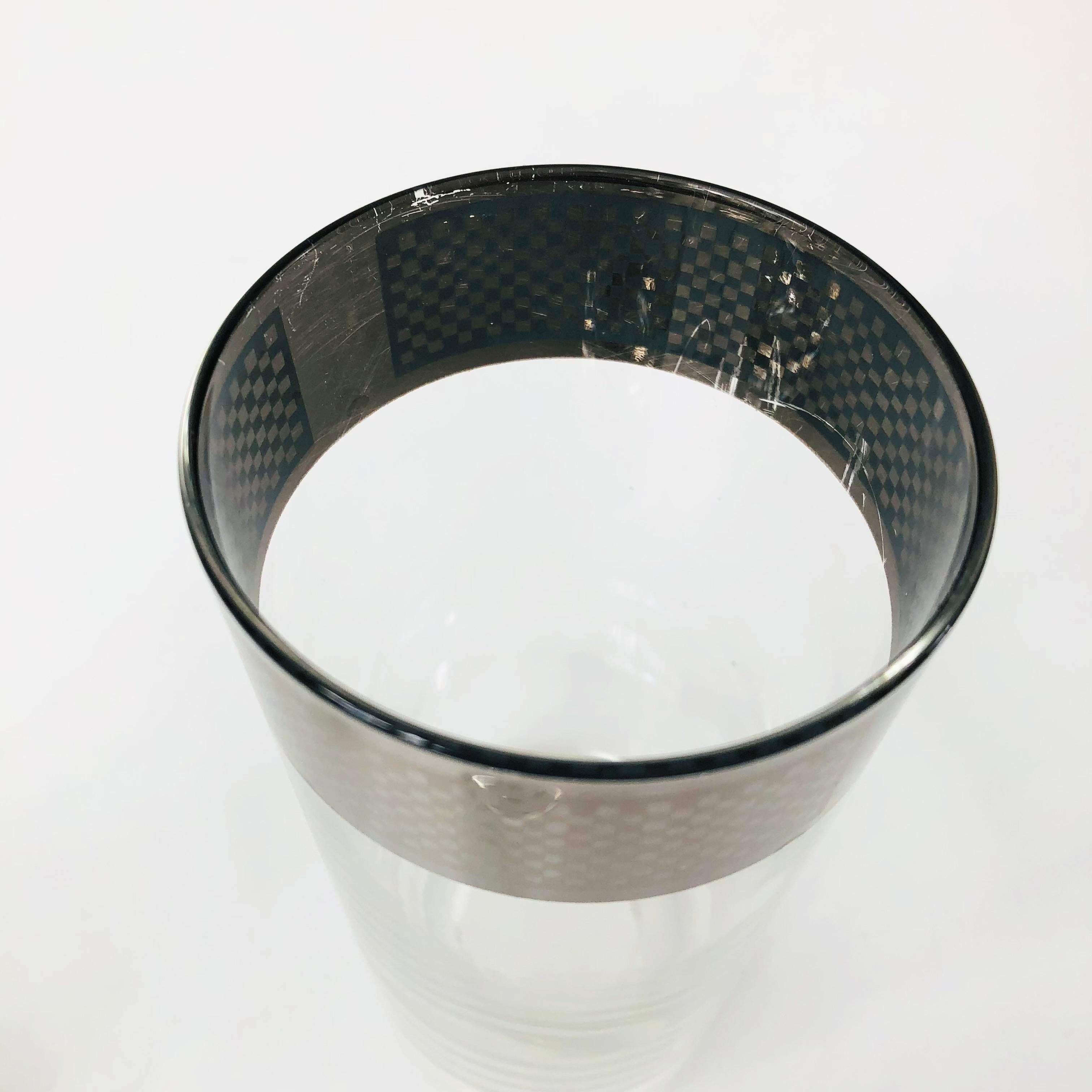 20th Century Mid Century Checkered Silver Rim Tumblers - Set of 6 For Sale