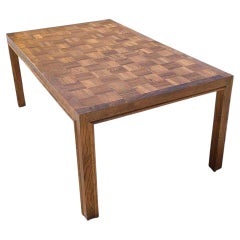 Mid Century Checkered Veneer Rectangular Dining Table with Leaf, c. 1970s