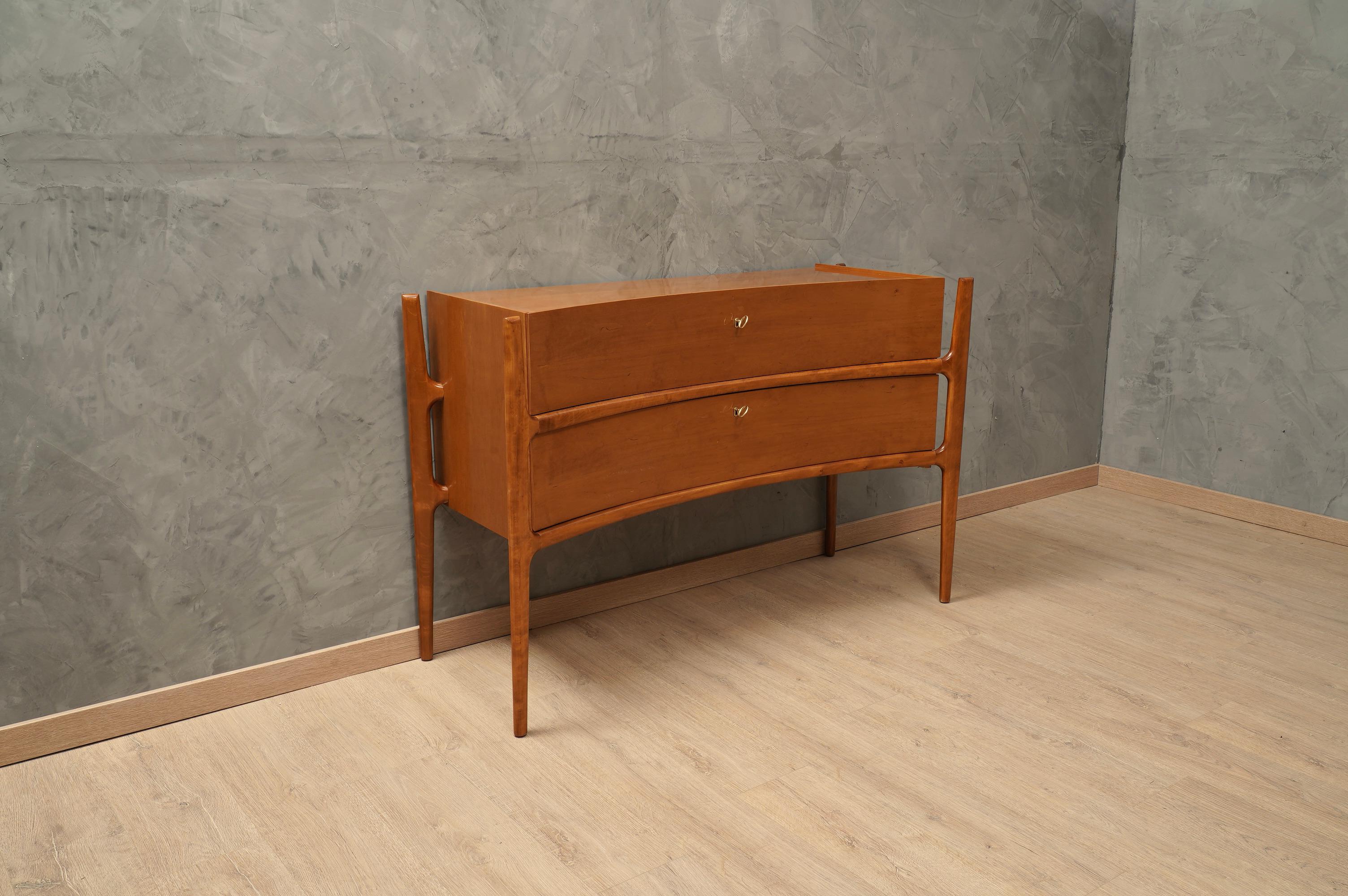 Late 20th Century Mid-Century Cherry Wood and Brass Italian Chests of Drawers, 1970 For Sale