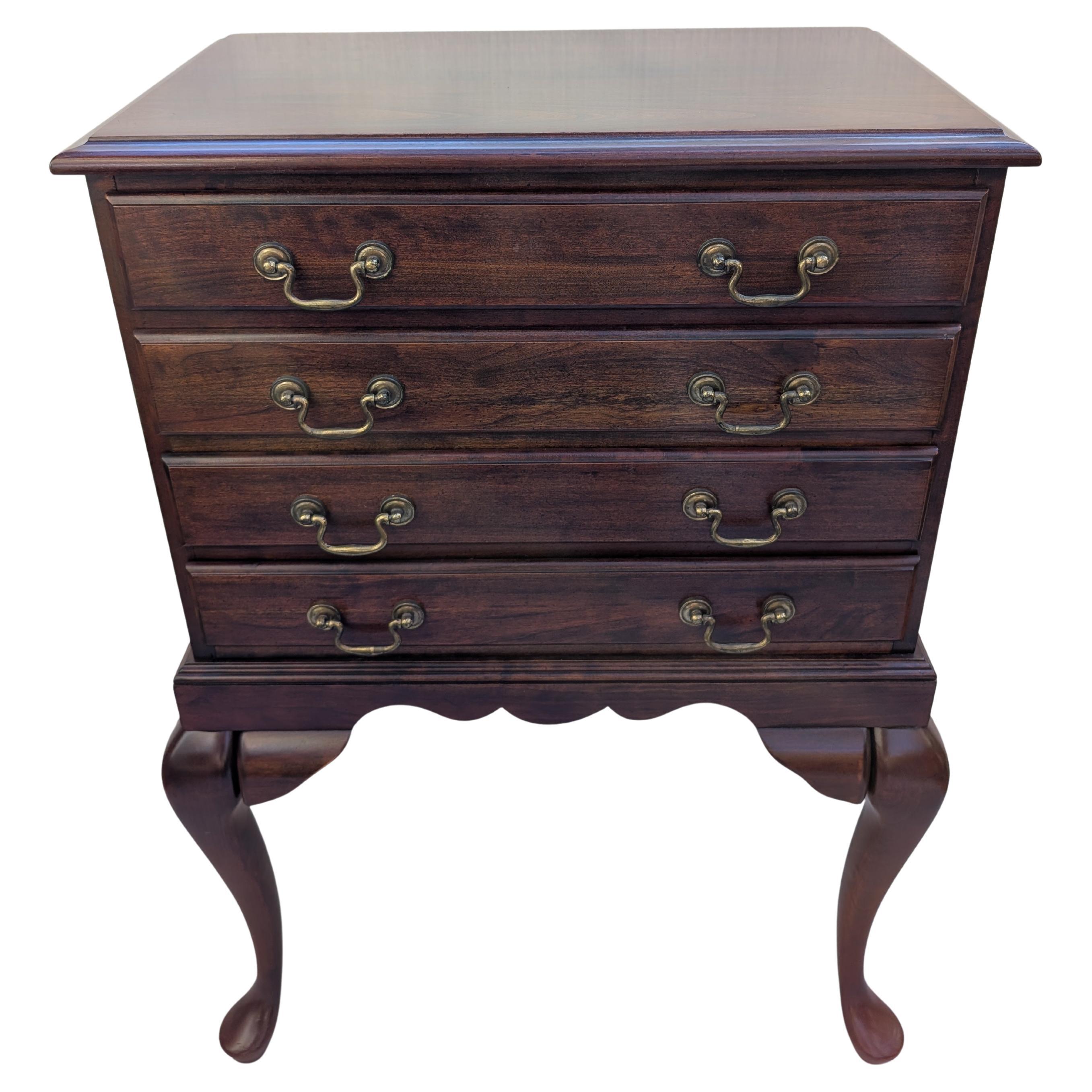 Mid Century Cherry Wood Queen Anne Style Silverware Chest