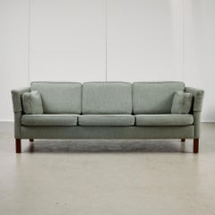 Mid-Century Cherry Wood Three-Seater Sofa