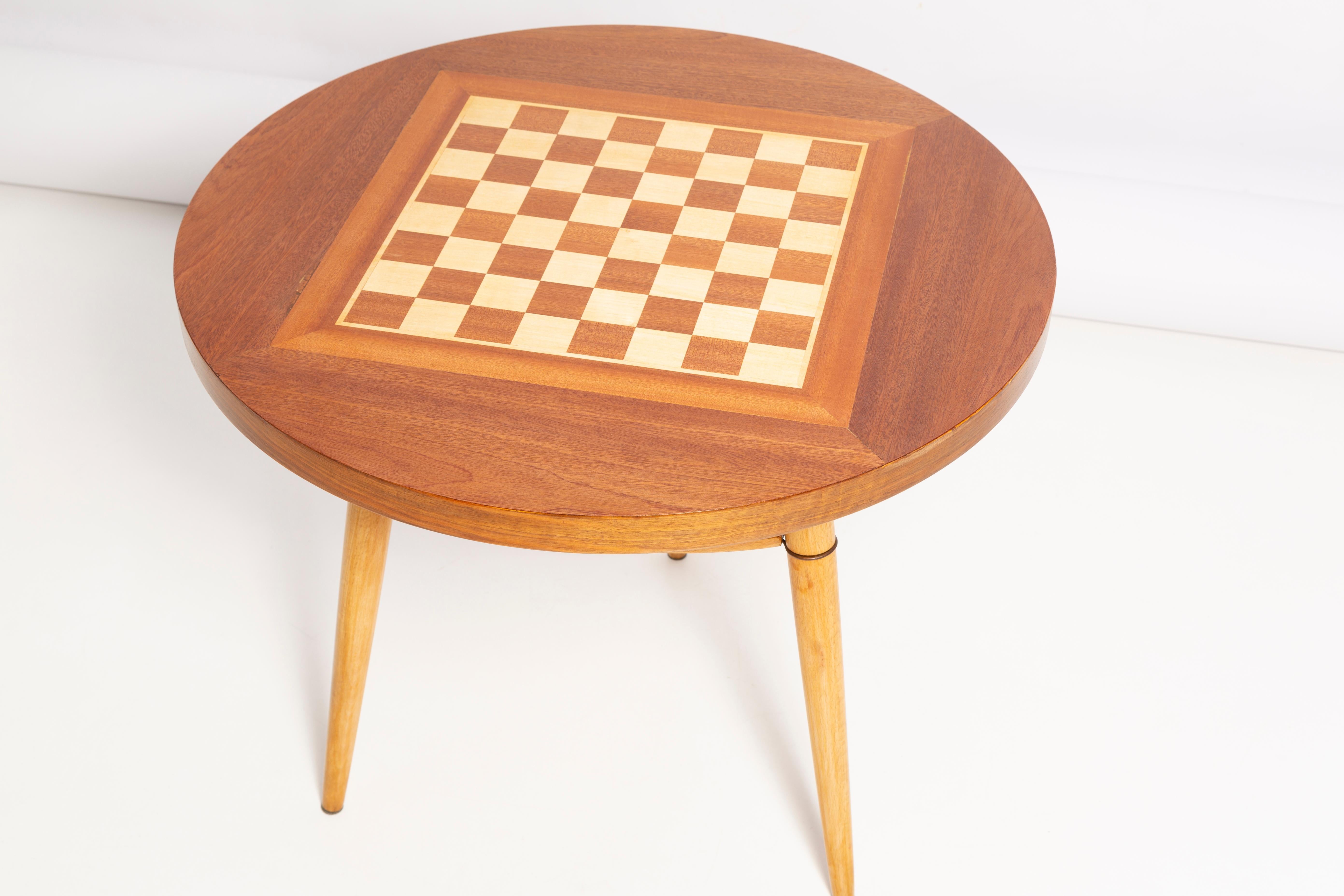 Hand-Painted Mid-Century Chess Game Table, Vintage, Beechwood, Europe, 1960s