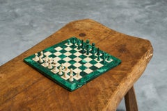Mid Century Chess Set in Malachite and Brass 1960s