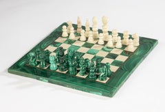 Mid-Century Chess Set - Italian - Malachite & Alabaster - Sculpted Stone Pieces
