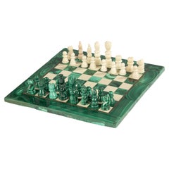 Mid-Century Chess Set - Italian - Malachite & Alabaster - Sculpted Stone Pieces