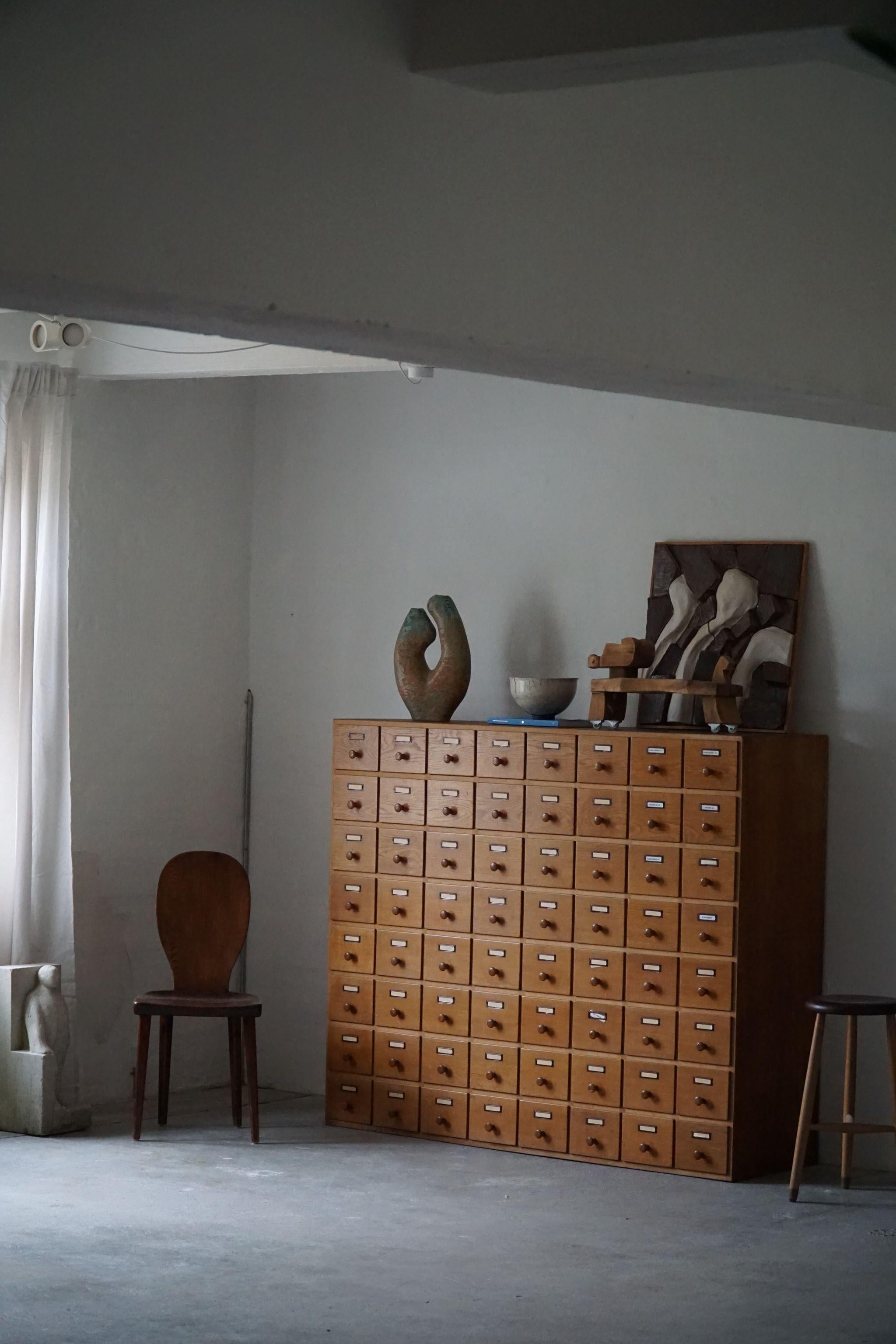 Oak Mid Century Chest of Drawers by Danish Cabinetmaker, 64 Drawers, Made in 1960s For Sale