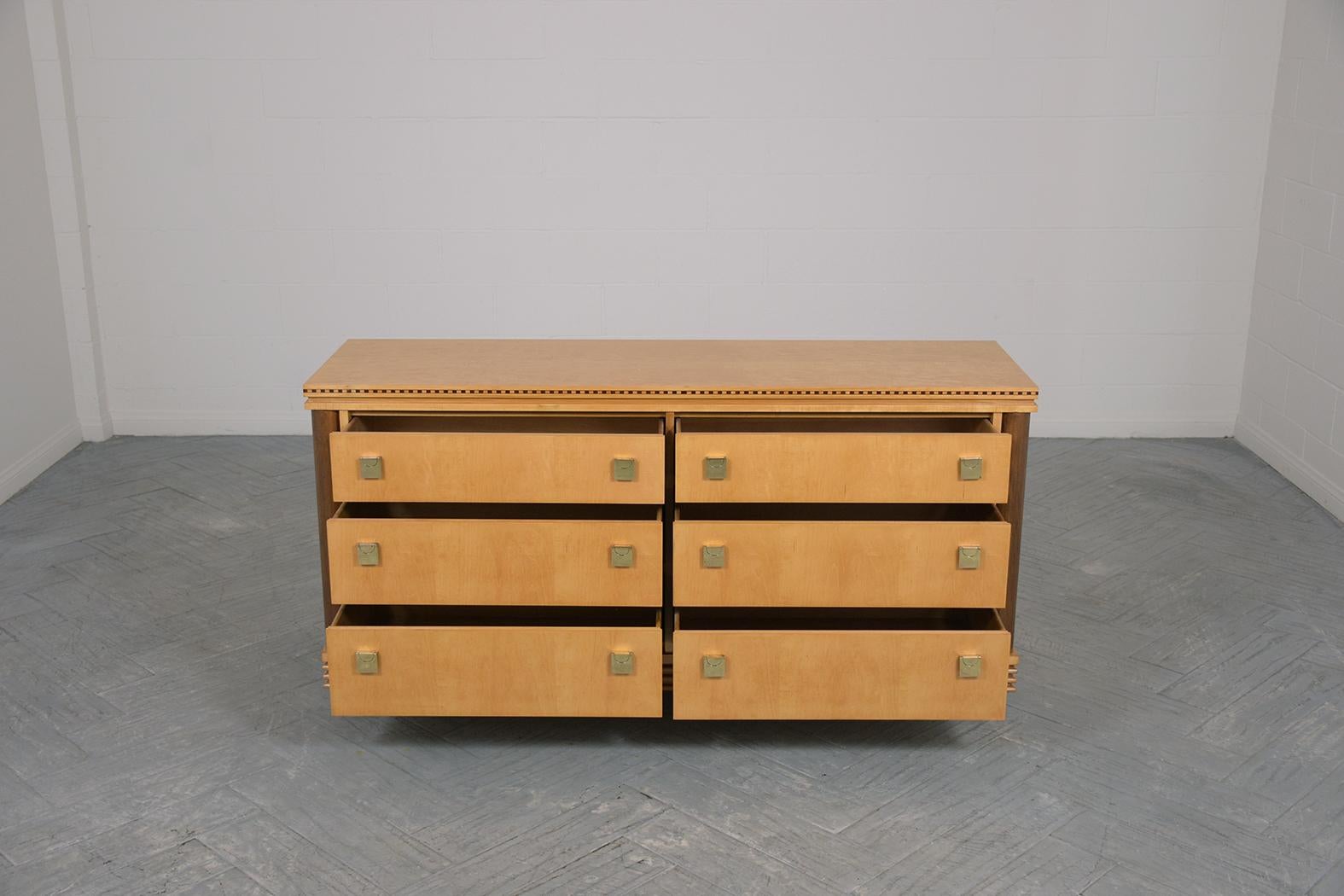 Lacquered 1960s Birch Mid-Century Modern Chest of Drawers with Brass Hardware