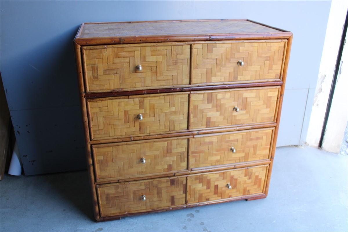 Midcentury Chest of Drawers in Bamboo Brass Italian 1950s Gabriella Crespi Style 10