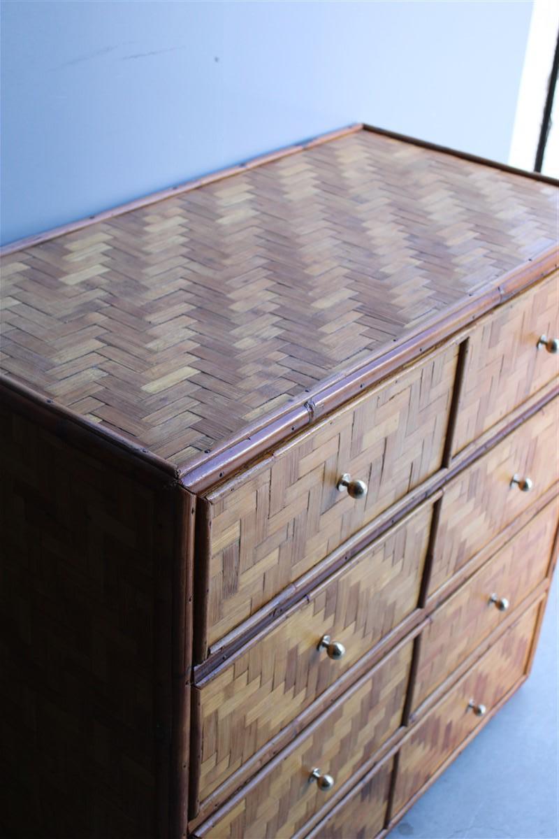 Midcentury Chest of Drawers in Bamboo Brass Italian 1950s Gabriella Crespi Style 11