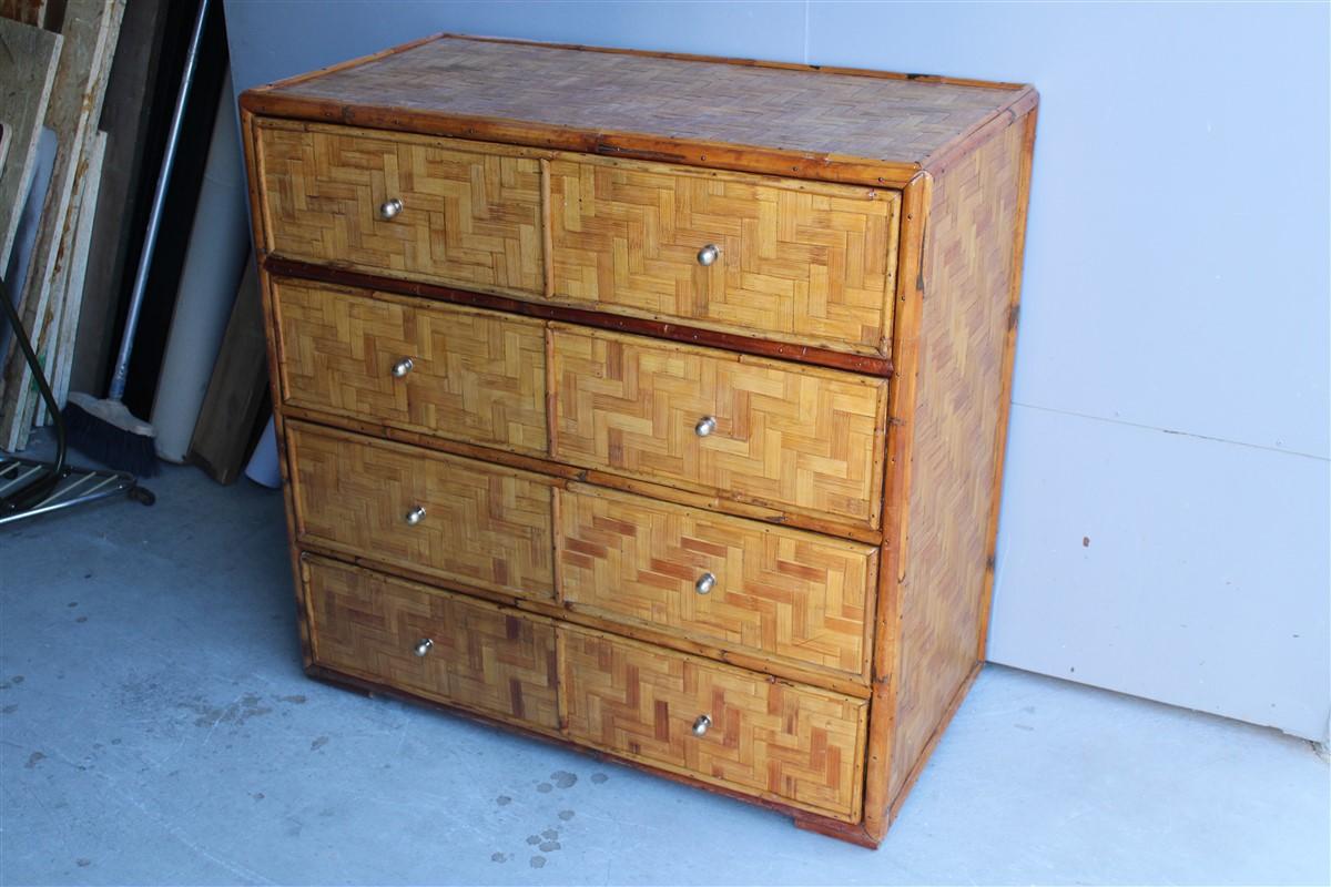 Midcentury chest of drawers in bamboo and brass Italian 1950s Gabriella Crespi style.