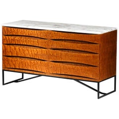 Midcentury Chest of Drawers in Burl and Calcatta Marble 1960s Commode