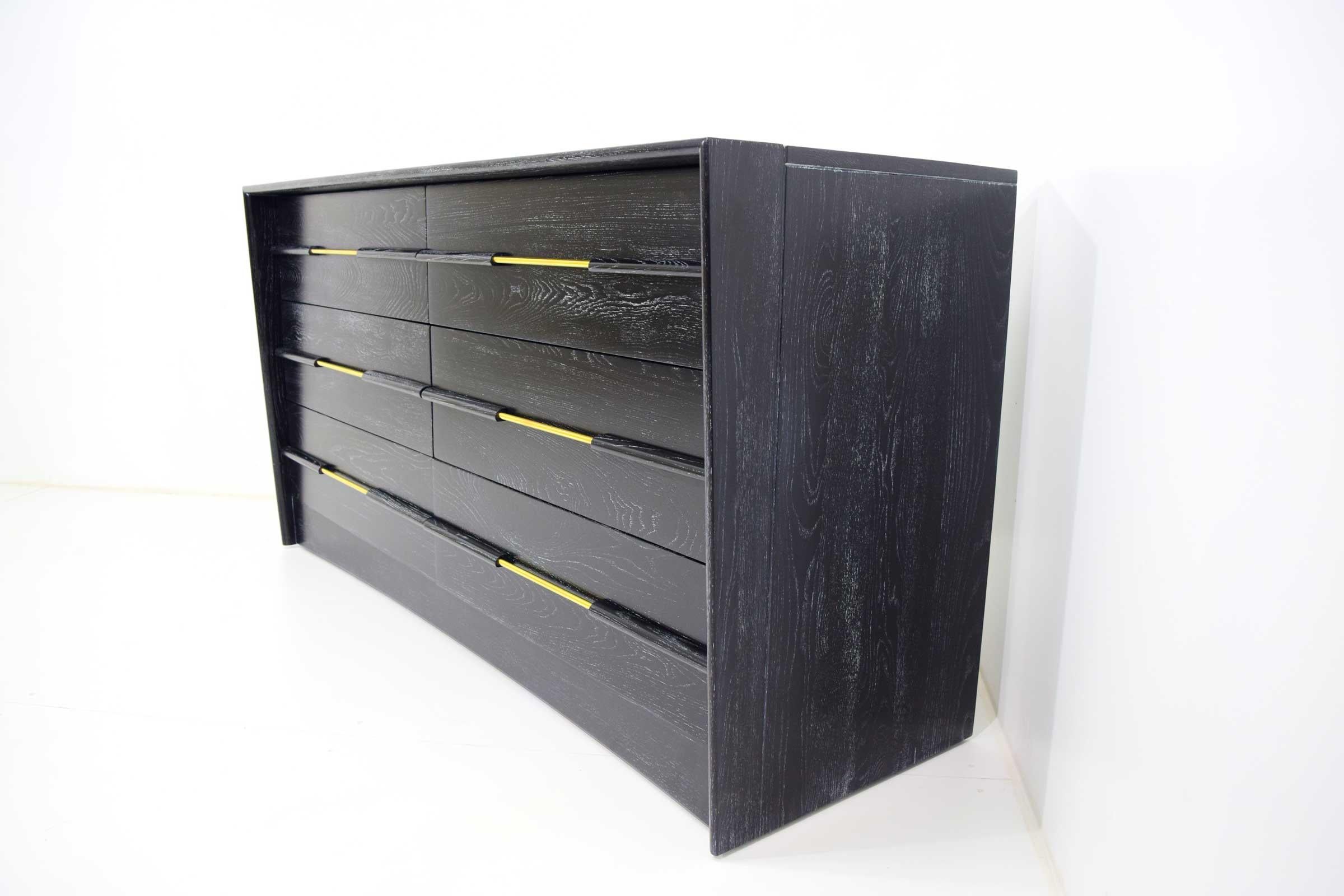 Midcentury Chest of Drawers in Ebony Cerused Oak with Brass Pulls 4