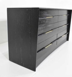 Midcentury Chest of Drawers in Ebony Cerused Oak with Brass Pulls