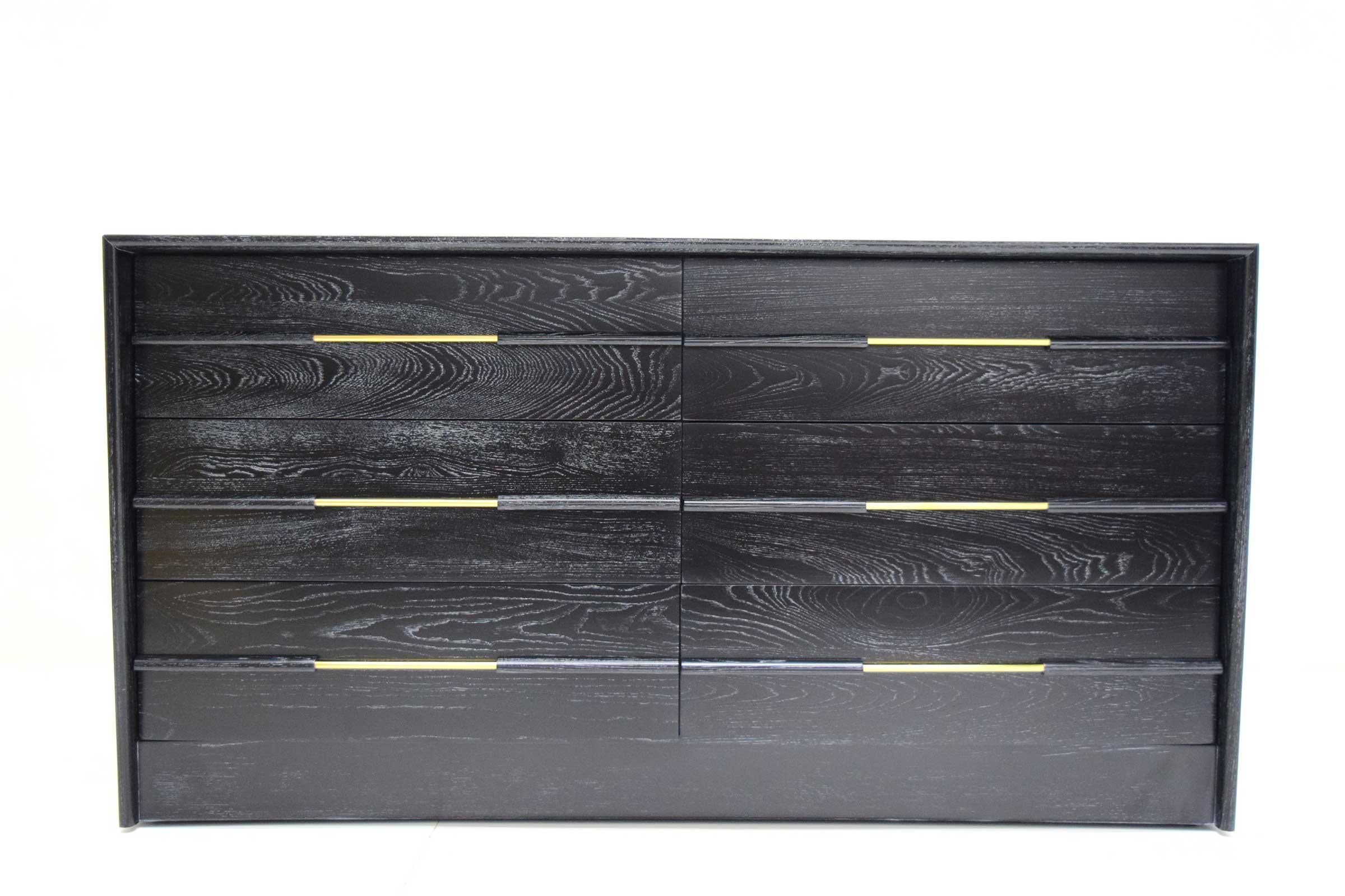 Midcentury Chest of Drawers in Ebony Cerused Oak with Brass Pulls 3