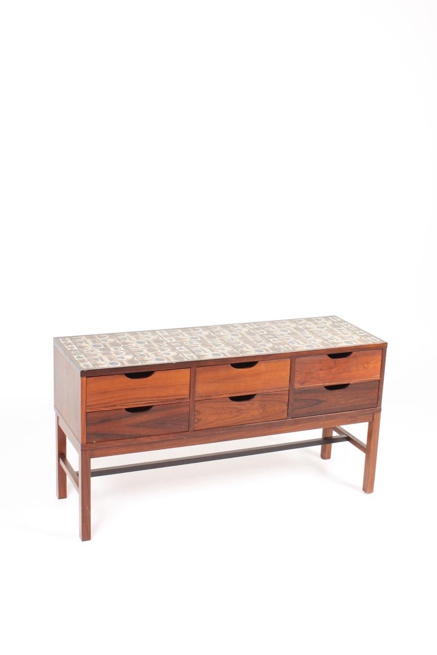 Scandinavian Modern Midcentury Chest of Drawers in Rosewood, Tile Top by Royal Copenhagen For Sale