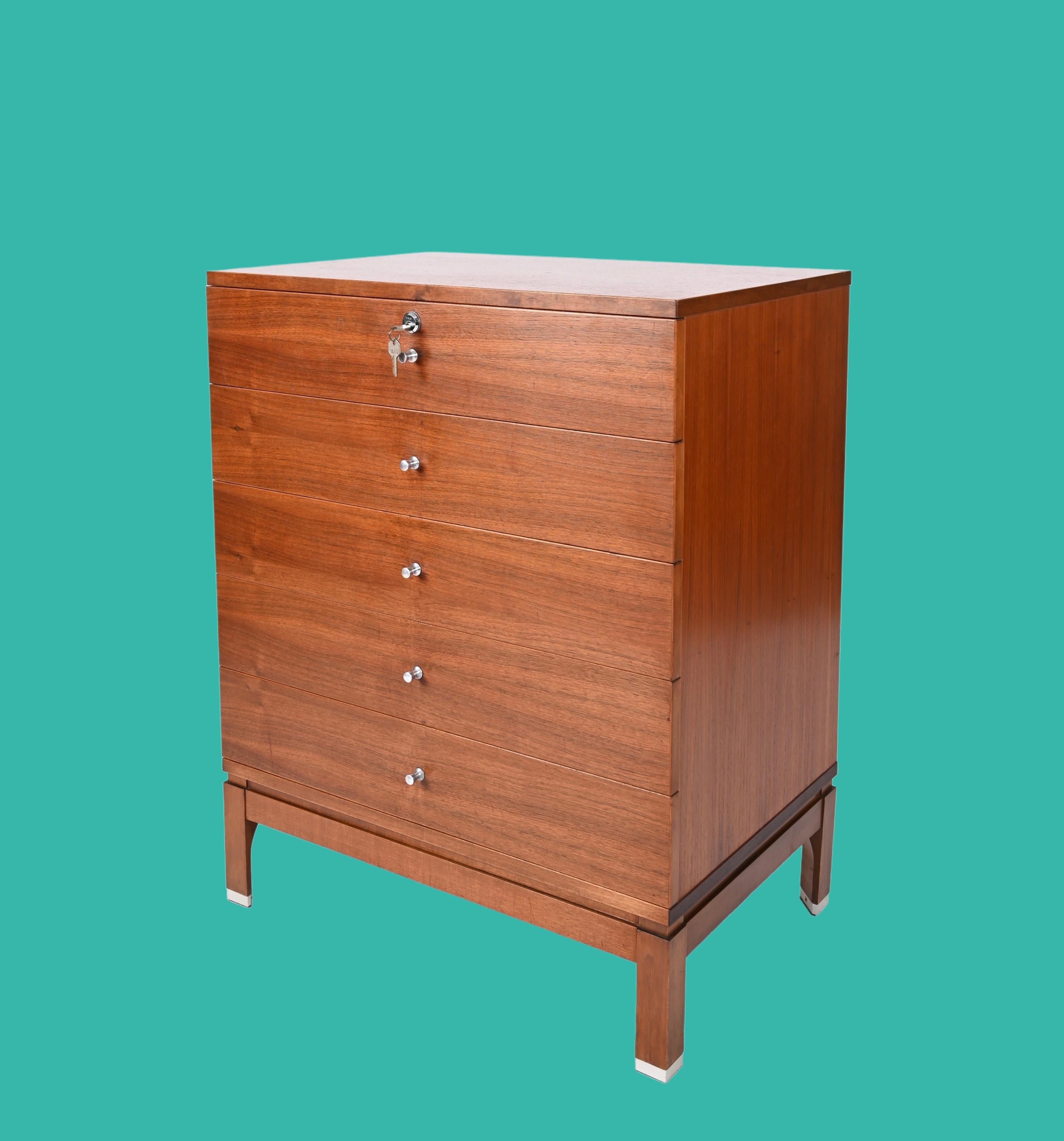 Aluminum Mid-Century Chest of Drawers in Walnut by Ico Parisi for MIM Roma, Italy 1960s For Sale