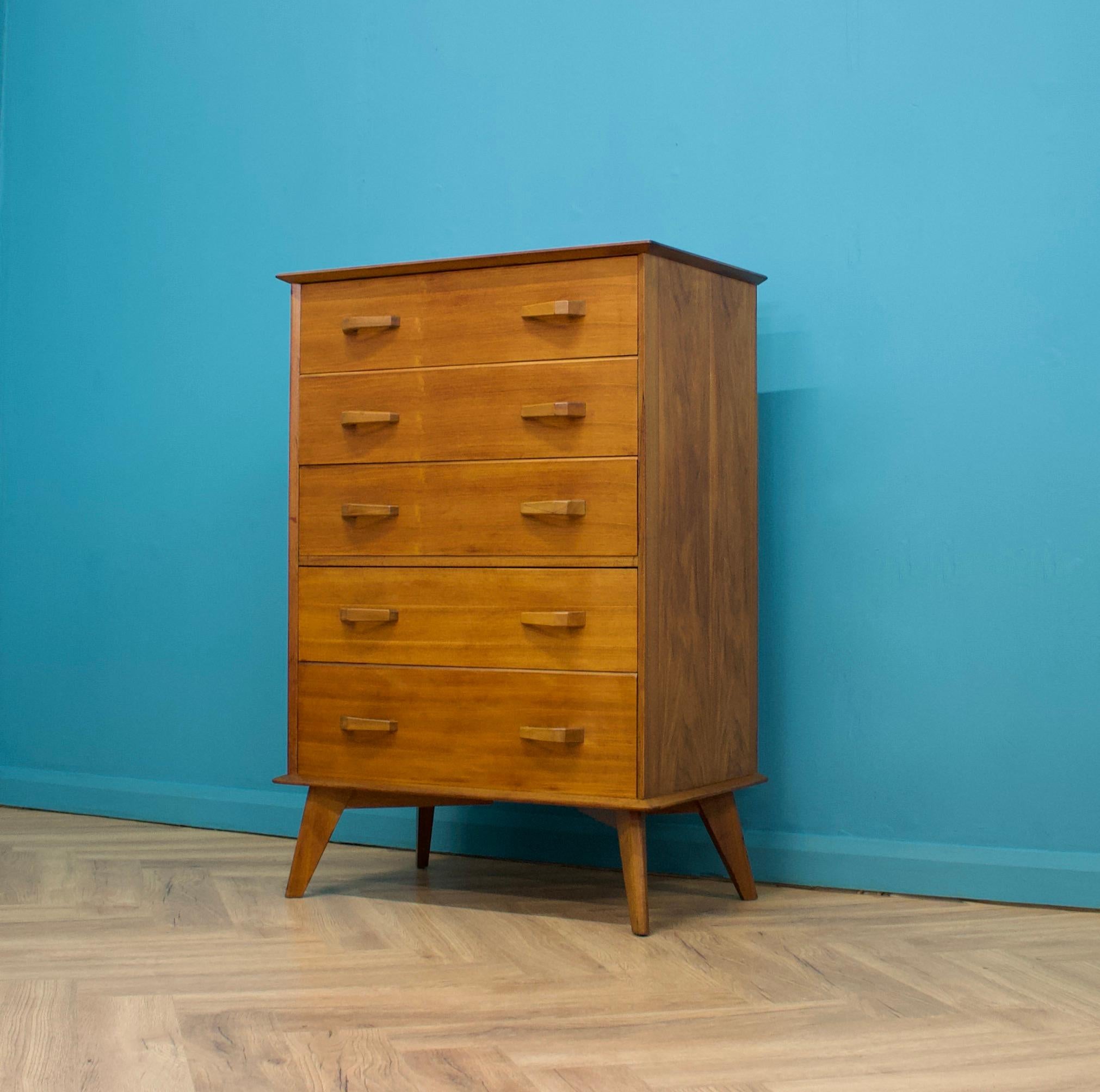 Mid-Century Modern Mid-Century Chest of Drawers in Walnut & Teak from AY Crown Furniture, 1960s For Sale