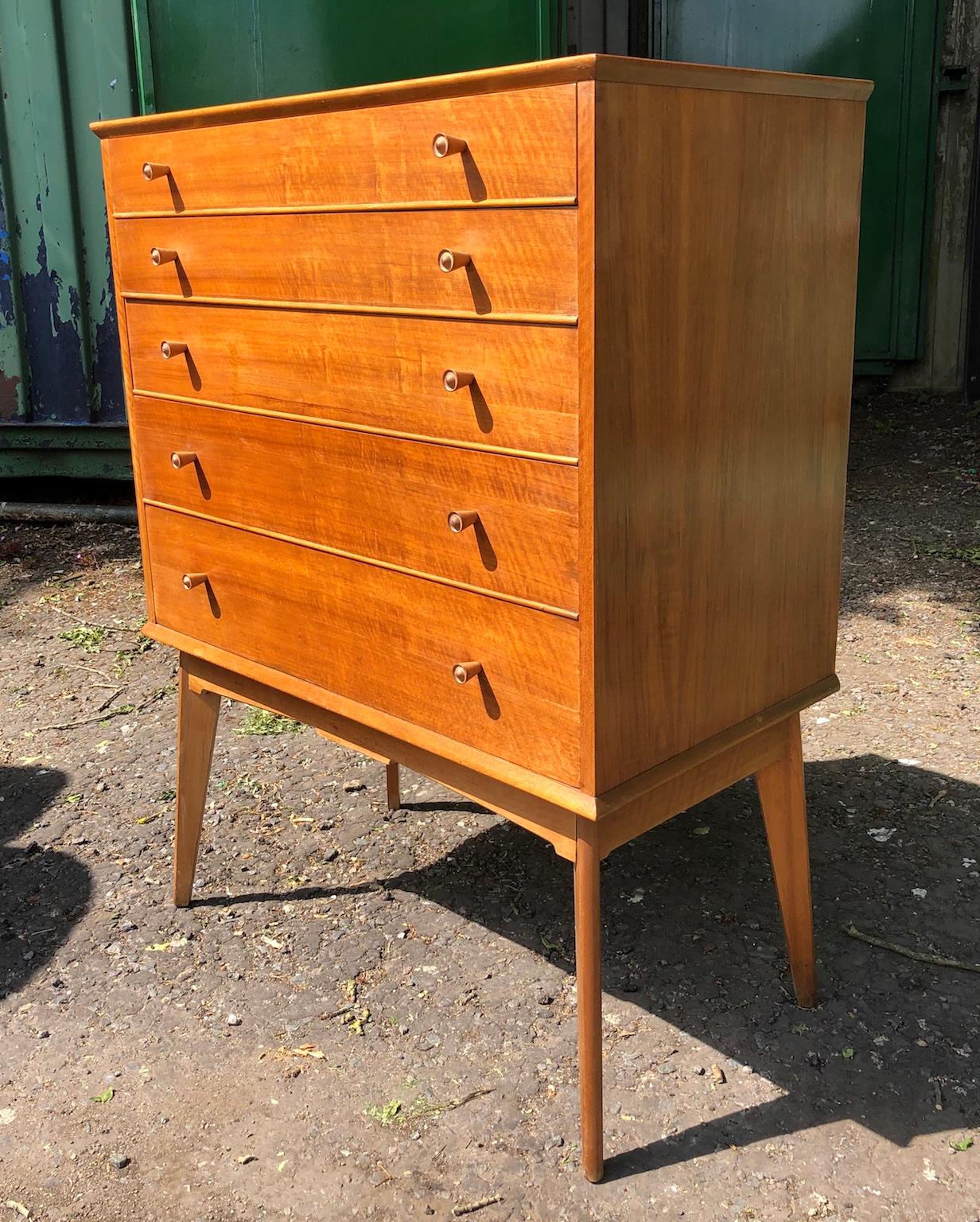 Midcentury Chest of Drawers on Legs, Tallboy by Alfred Cox for Heals, UK, 1950s 3