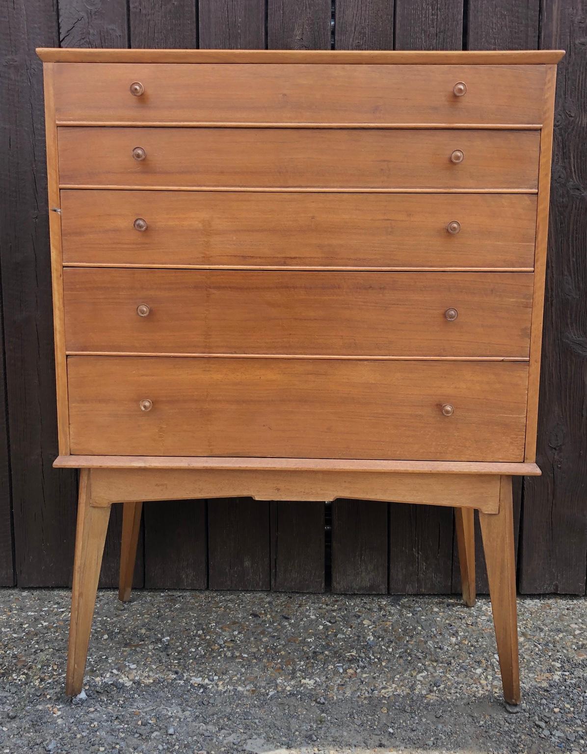 Mid-Century Modern Midcentury Chest of Drawers on Legs, Tallboy by Alfred Cox for Heals, UK, 1950s