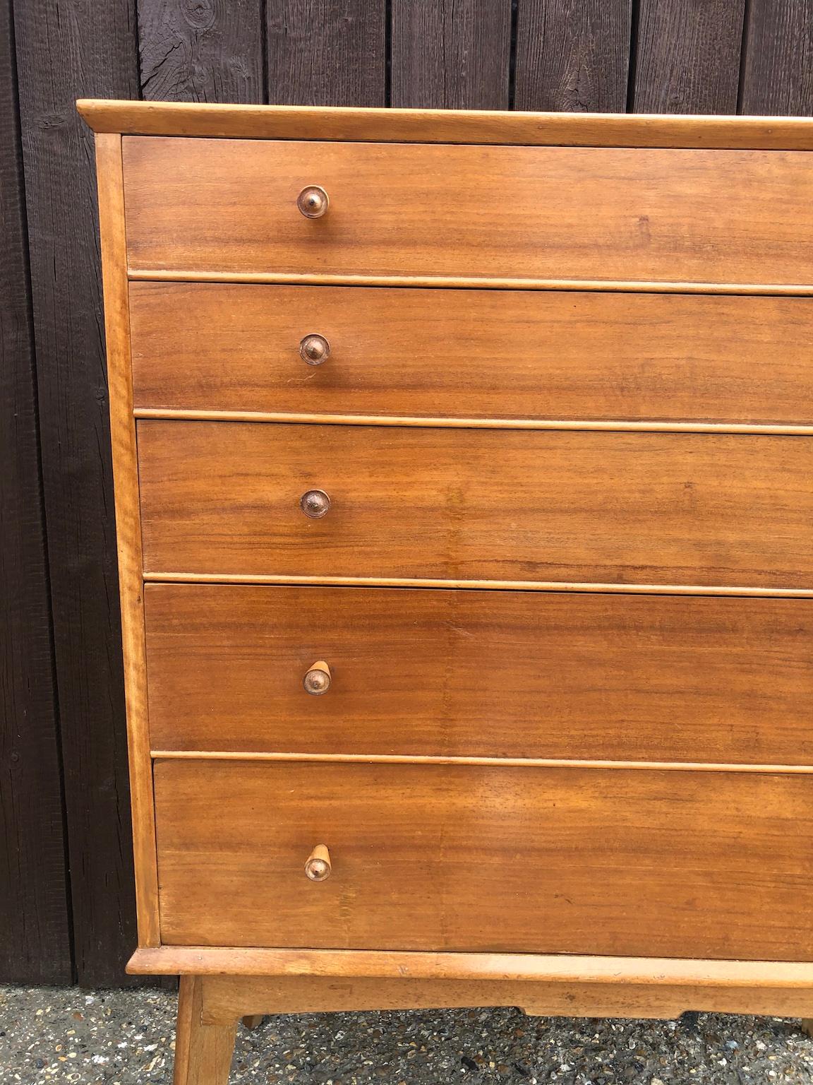 Mid-20th Century Midcentury Chest of Drawers on Legs, Tallboy by Alfred Cox for Heals, UK, 1950s