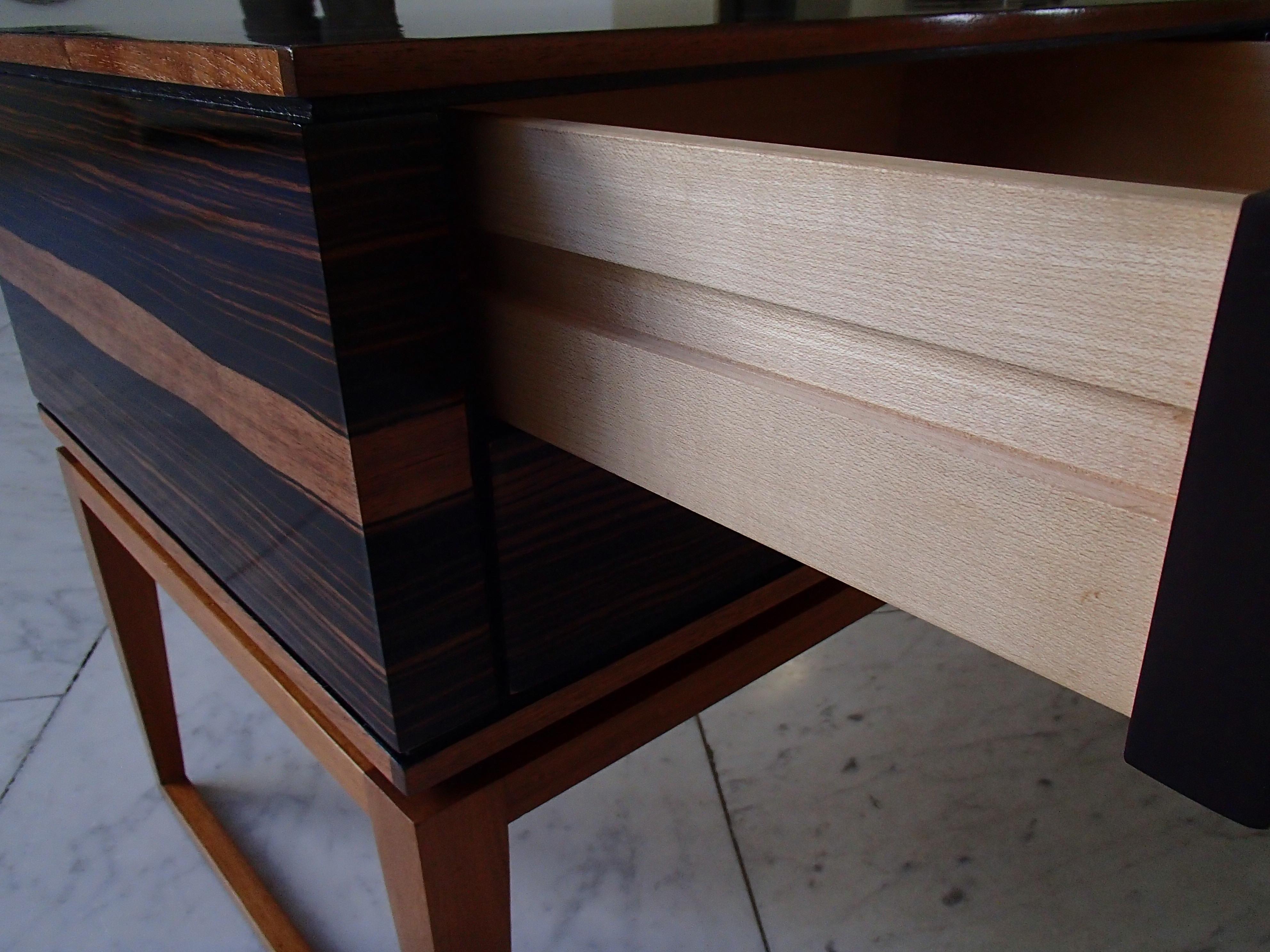 Midcentury Chest of Drawers or Low Table Ebene De Macassar and Brass Handles For Sale 8