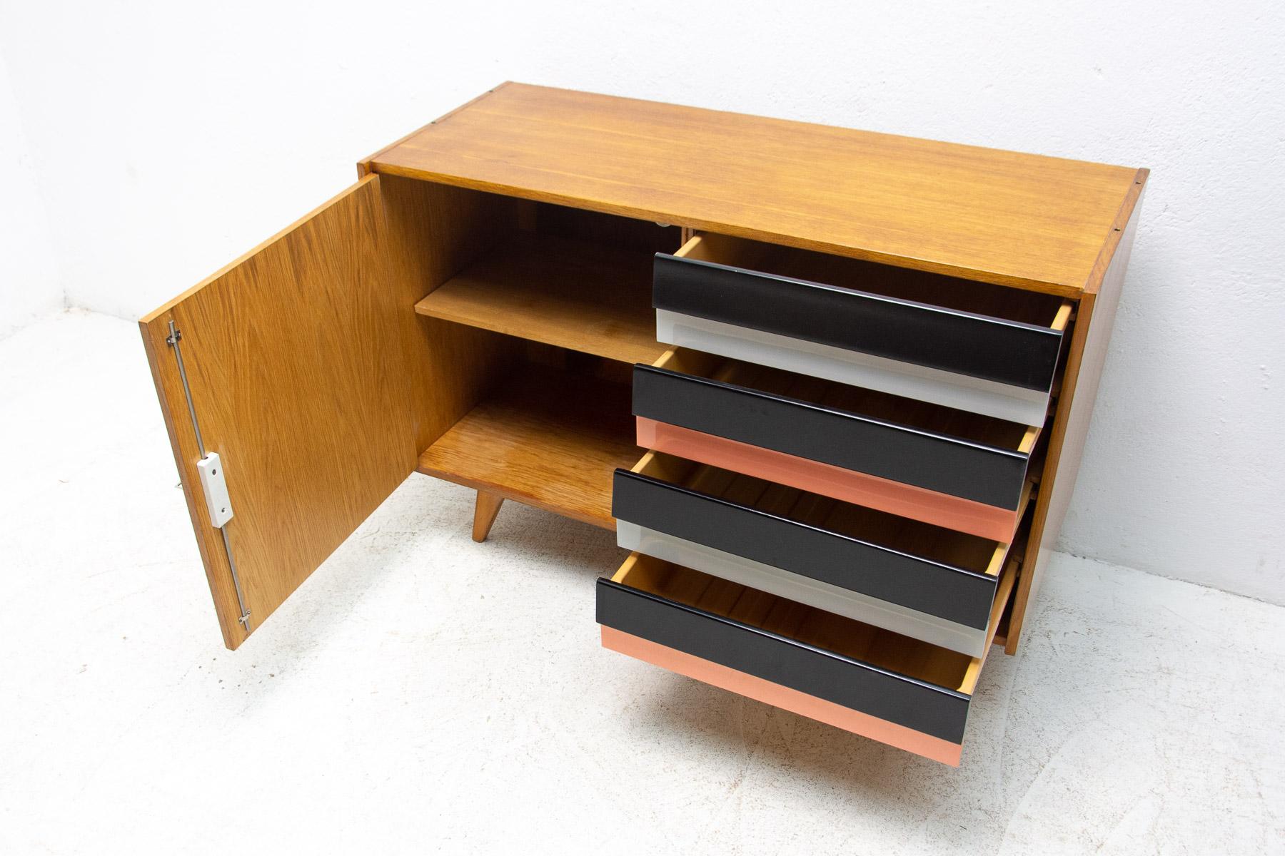 Wood Mid Century Chest of Drawers U-458 by Jiri Jiroutek, Czechoslovakia, 1960's For Sale