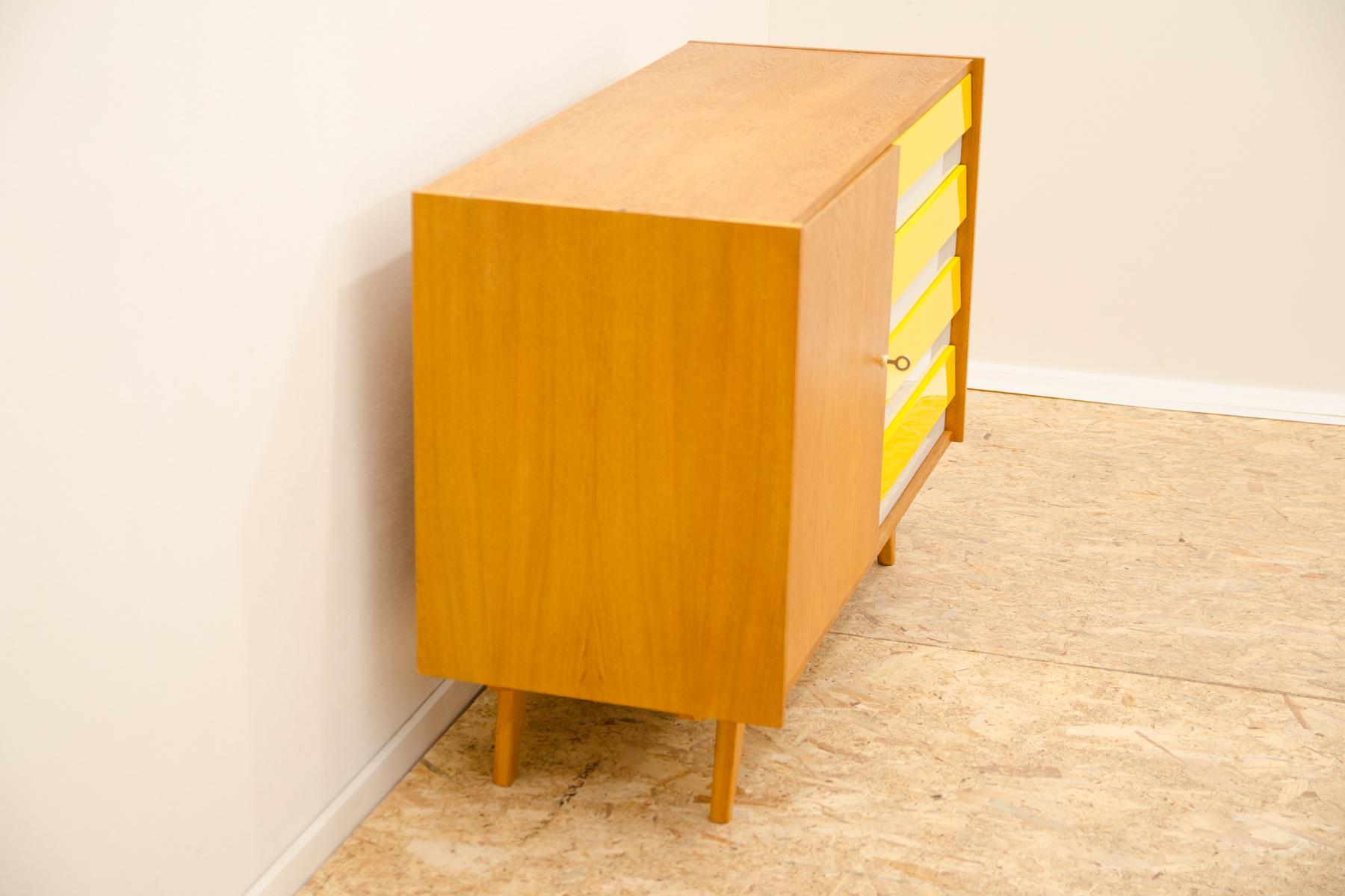 Wood Mid century chest of drawers U-458 by Jiri Jiroutek, Czechoslovakia, 1960´s For Sale