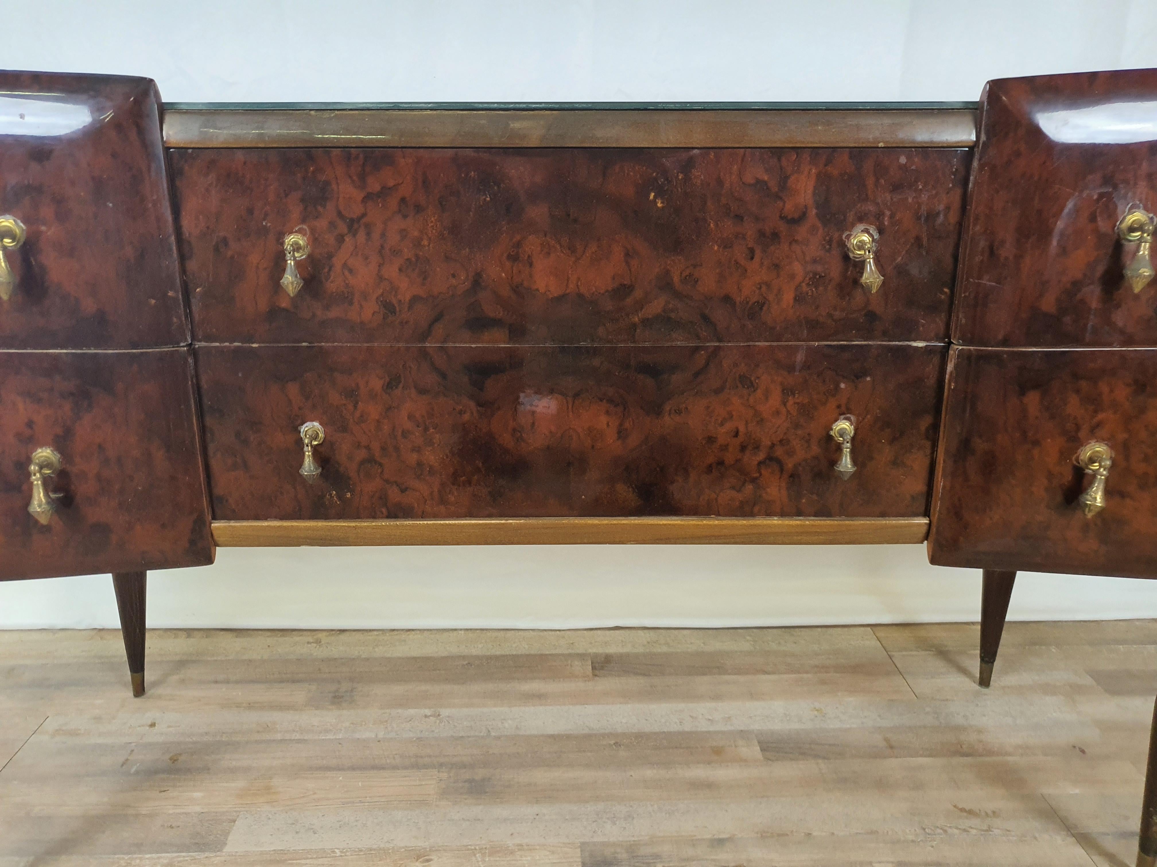 Mid-Century Chest of Drawers with Marbled Glass For Sale 4