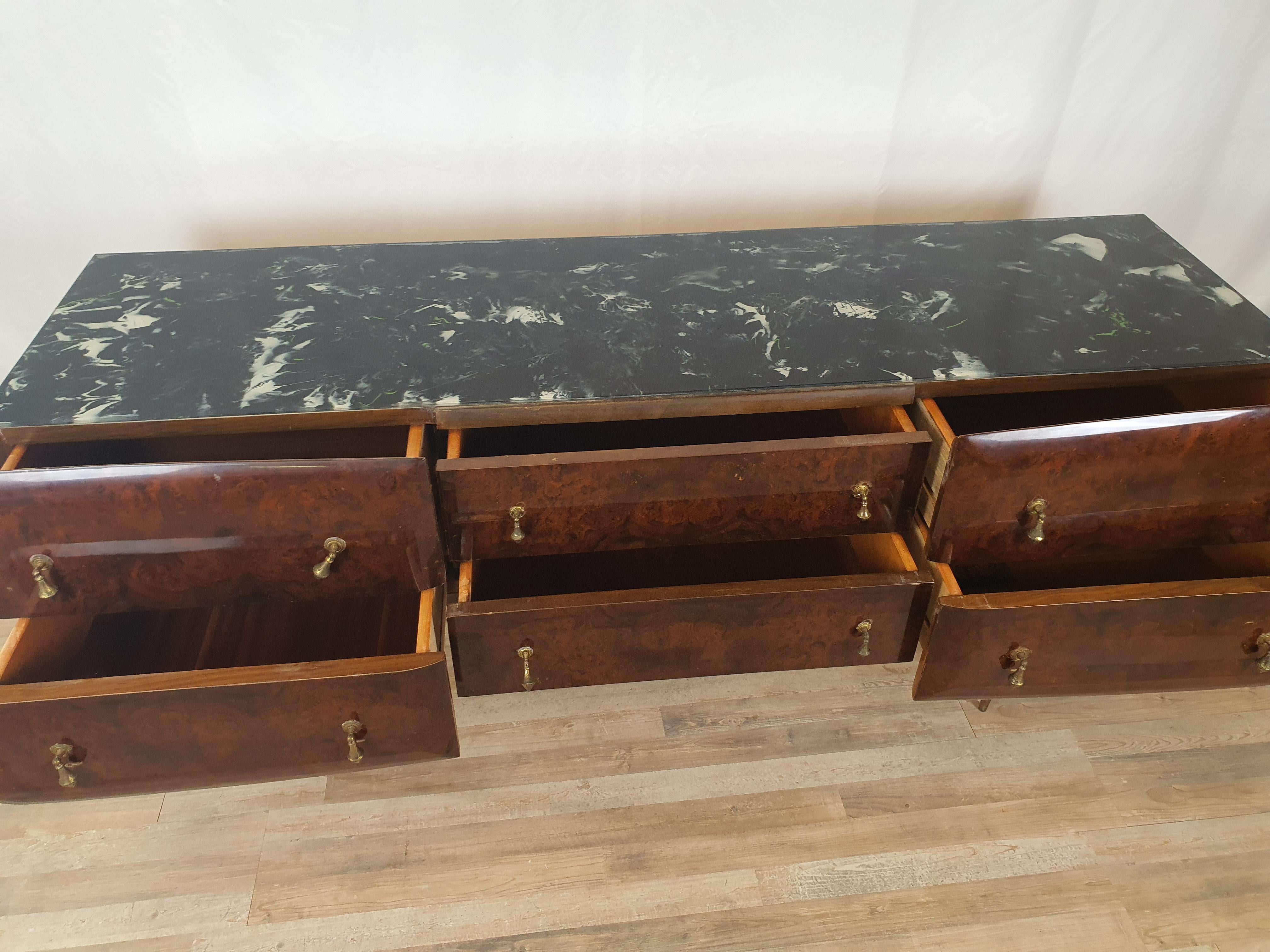 Mid-Century Chest of Drawers with Marbled Glass For Sale 2