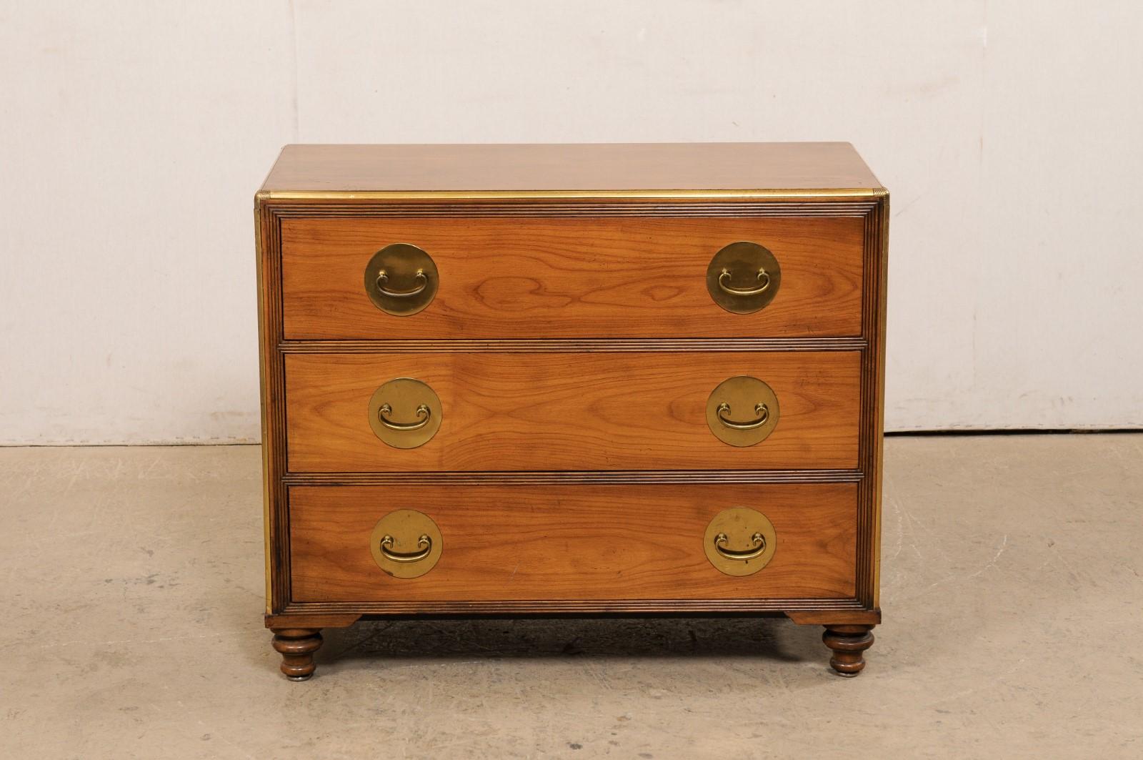 Mid-Century Chest of Three Drawers, Lined in Brass & Circular Brass Backplates 6