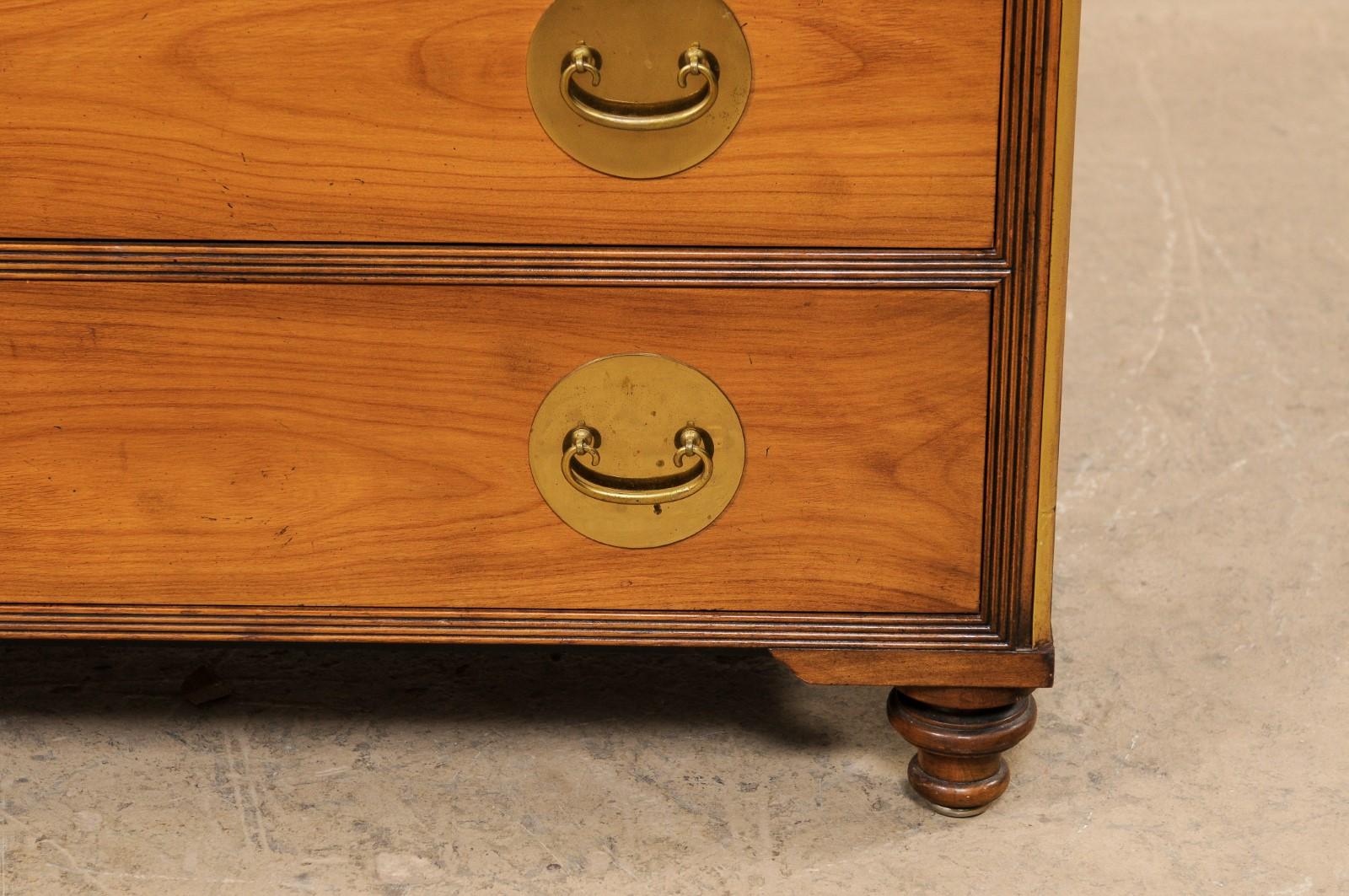 Mid-Century Chest of Three Drawers, Lined in Brass & Circular Brass Backplates 7