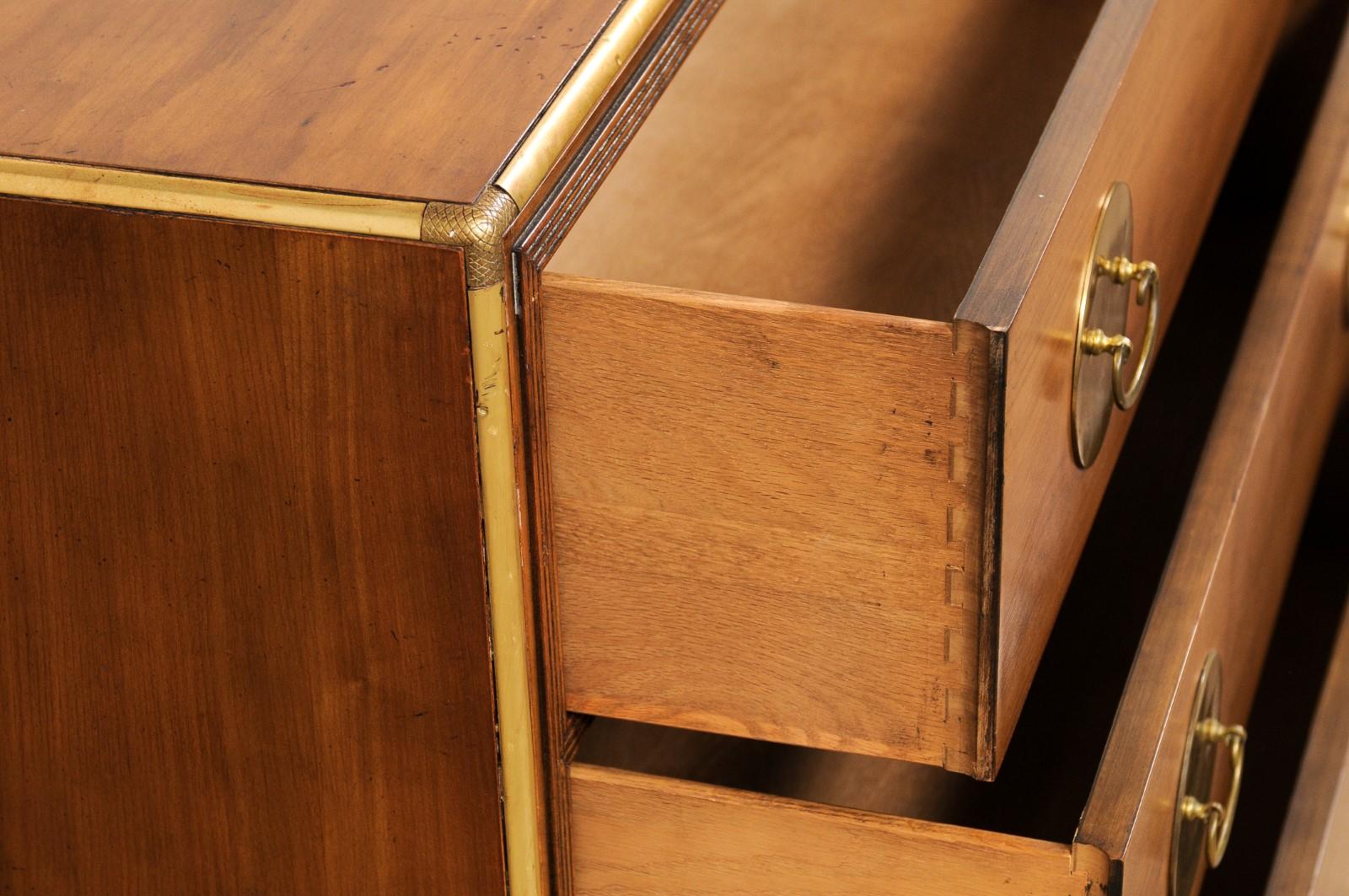 Mid-Century Chest of Three Drawers, Lined in Brass & Circular Brass Backplates 1