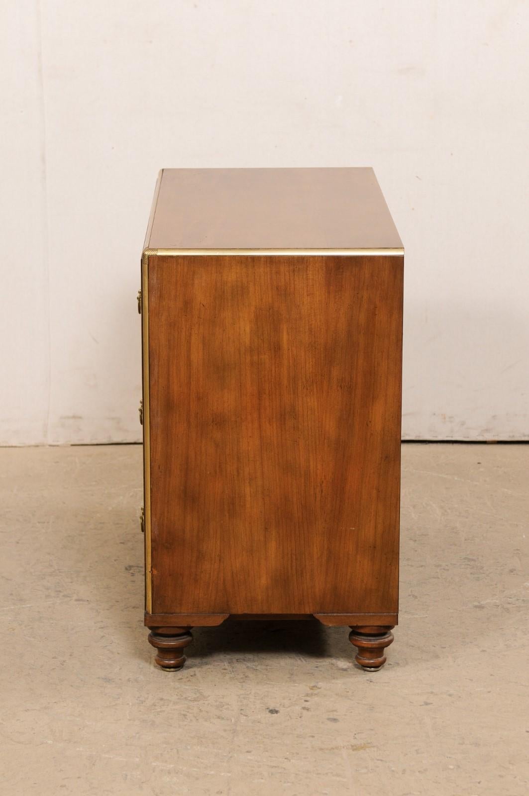 Mid-Century Chest of Three Drawers, Lined in Brass & Circular Brass Backplates 4