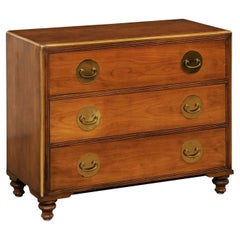 Mid-Century Chest of Three Drawers, Lined in Brass & Circular Brass Backplates